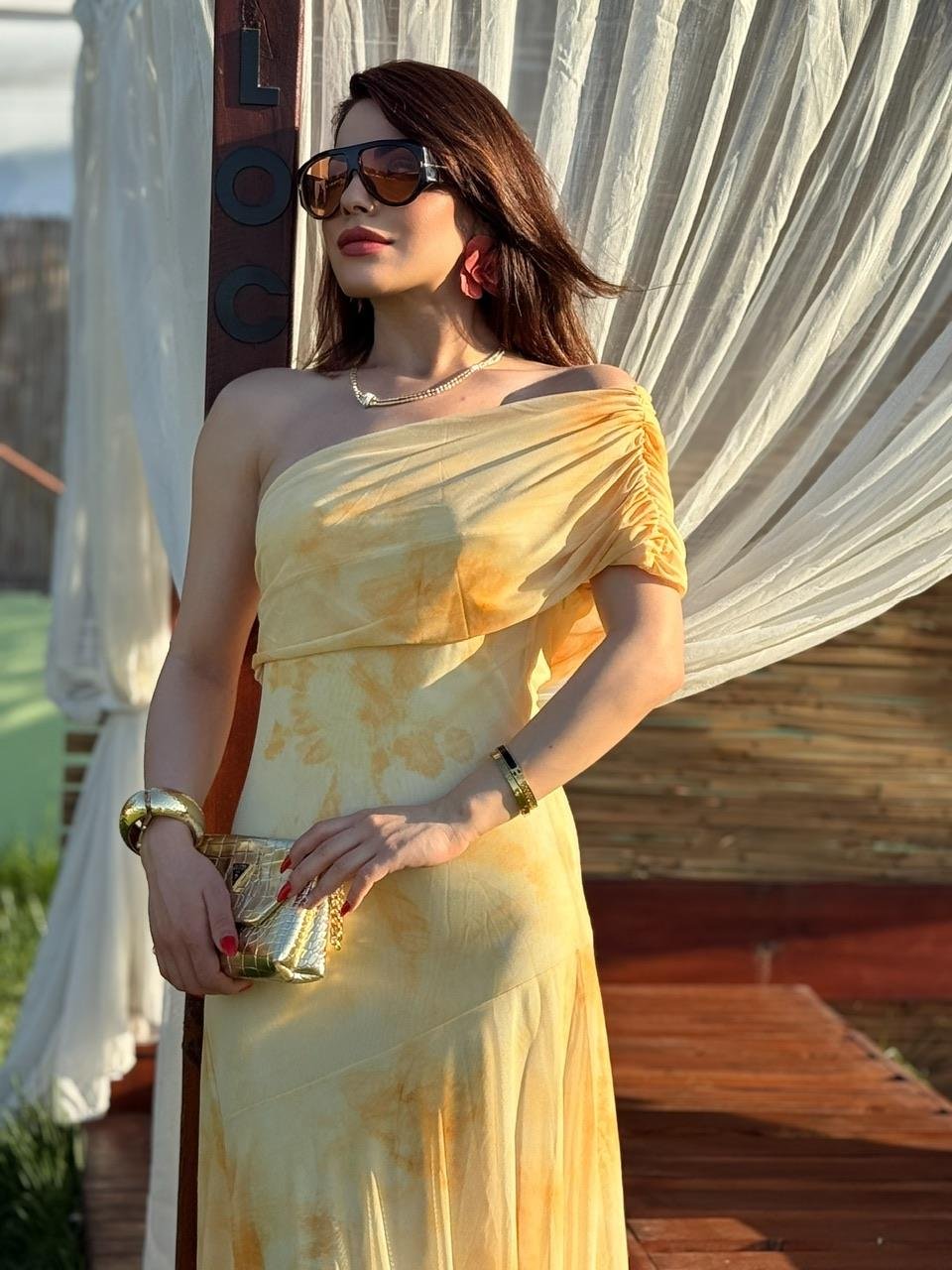 TURUNCU DRAPELİ TÜL ELBİSE