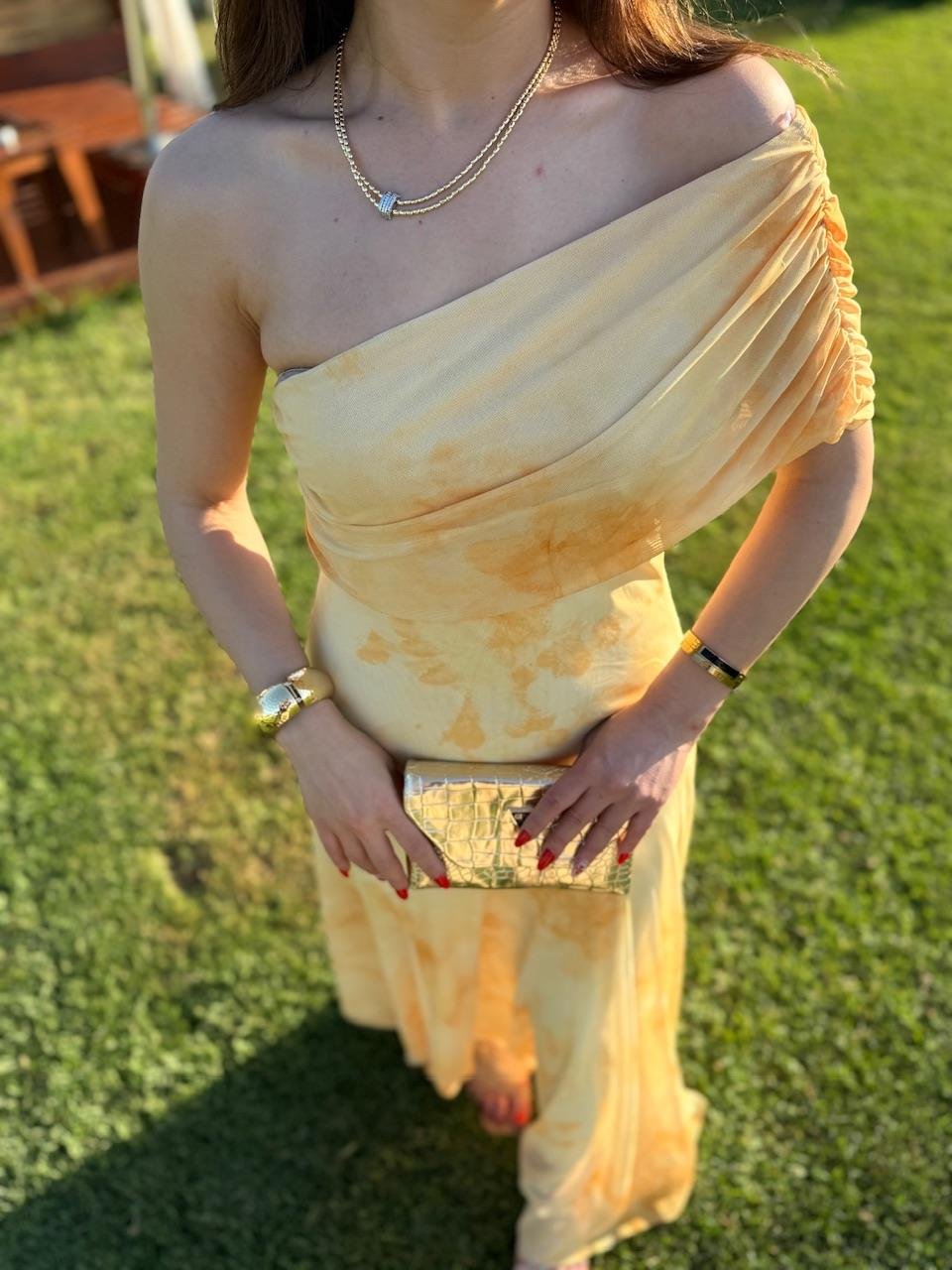 TURUNCU DRAPELİ TÜL ELBİSE