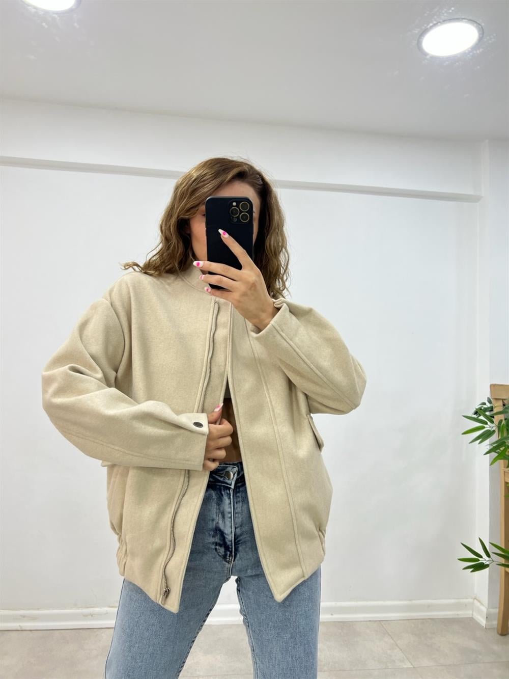 UZUN BOMBER CEKET EKRU