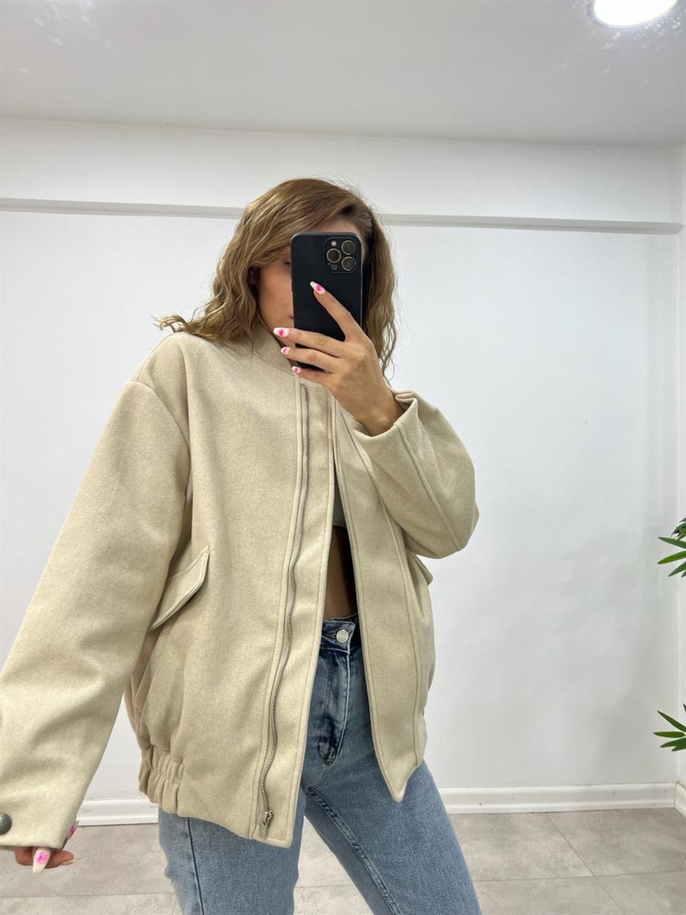 UZUN BOMBER CEKET EKRU