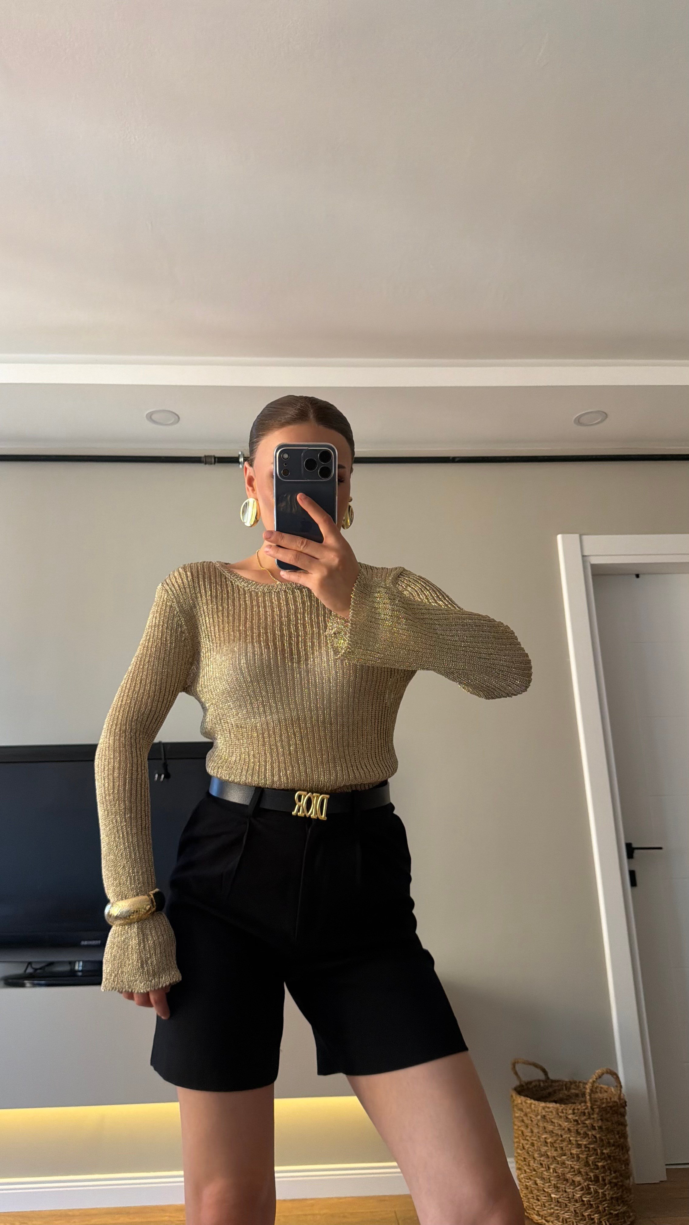 Uzun Kol Simli Bluz Gold