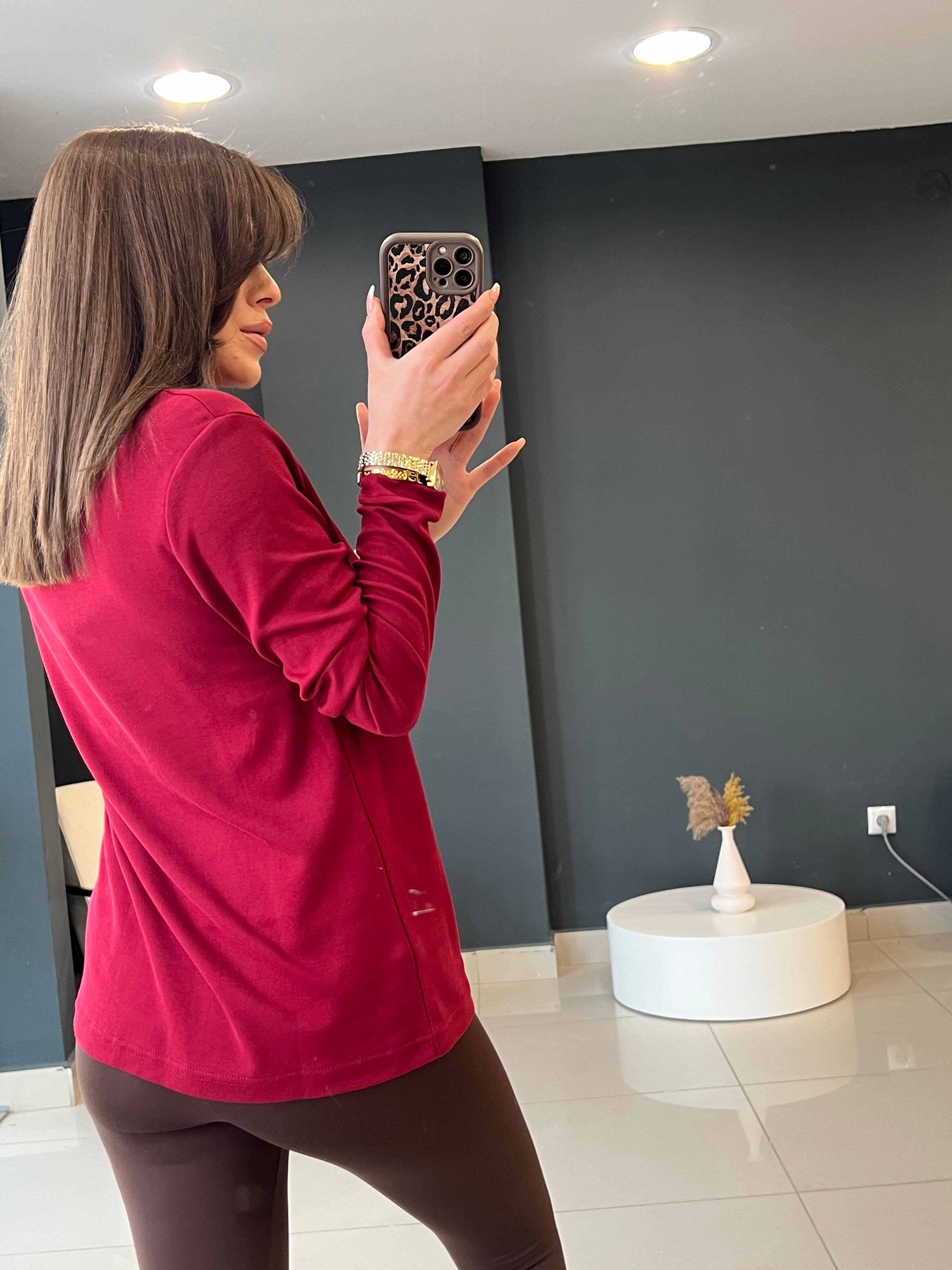 UZUN KOLLU PAMUK BASİC BLUZ BORDO