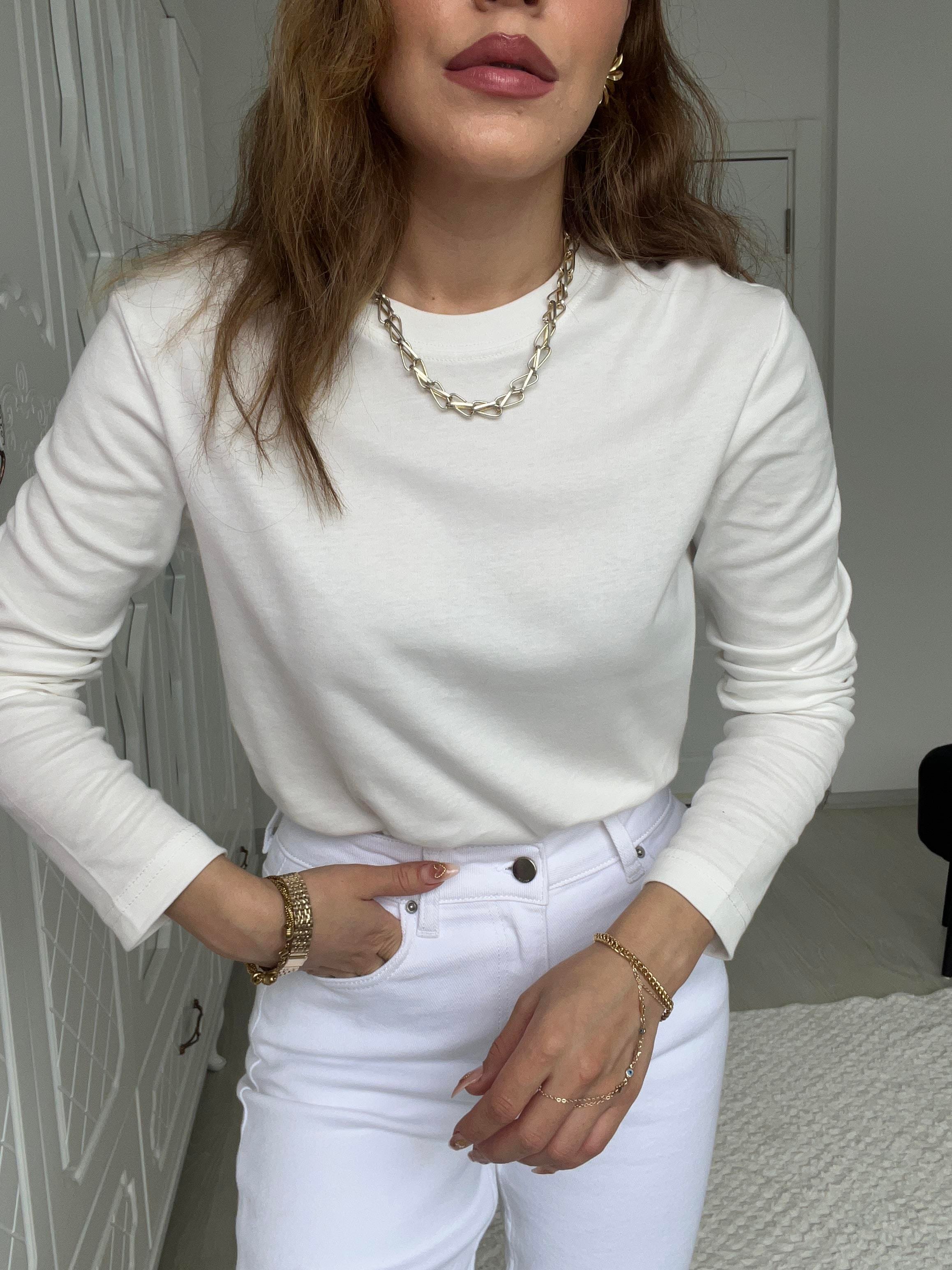 UZUN KOLLU PAMUK BASİC BLUZ EKRU