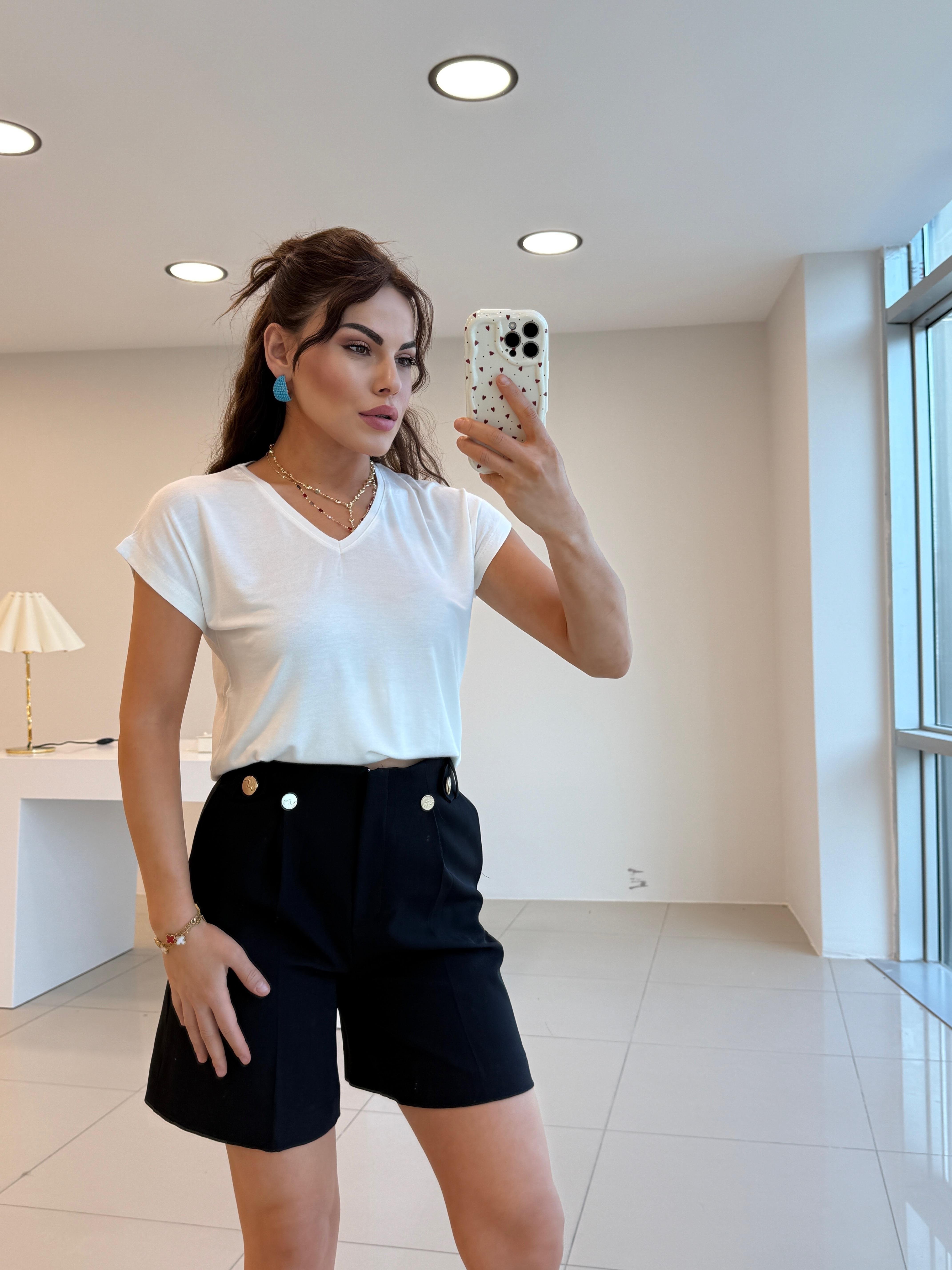 V YAKA %100 PAMUK BASİC TSHIRT KREM