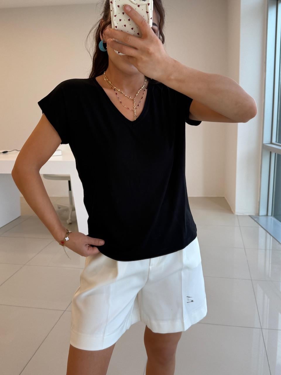 V YAKA %100 PAMUK BASİC TSHIRT SİYAH
