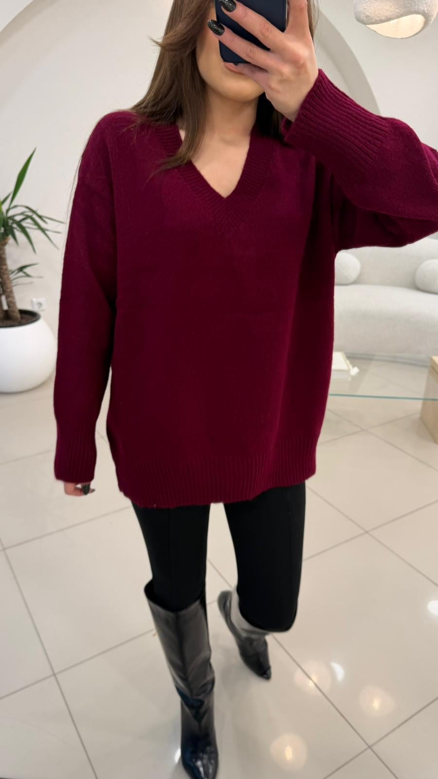 V YAKA BASİC KAZAK BORDO