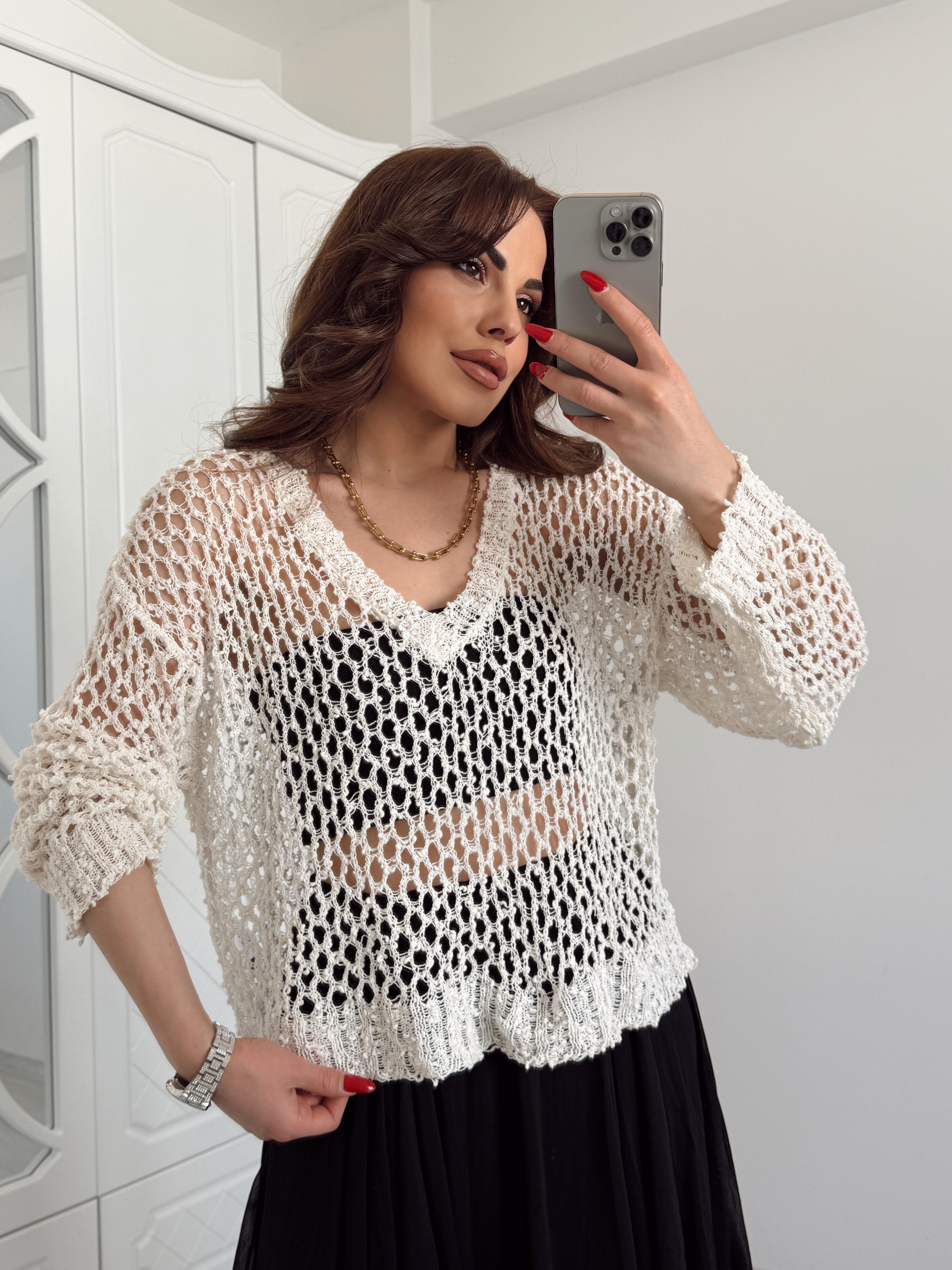 V YAKA MERSERİZE BLUZ