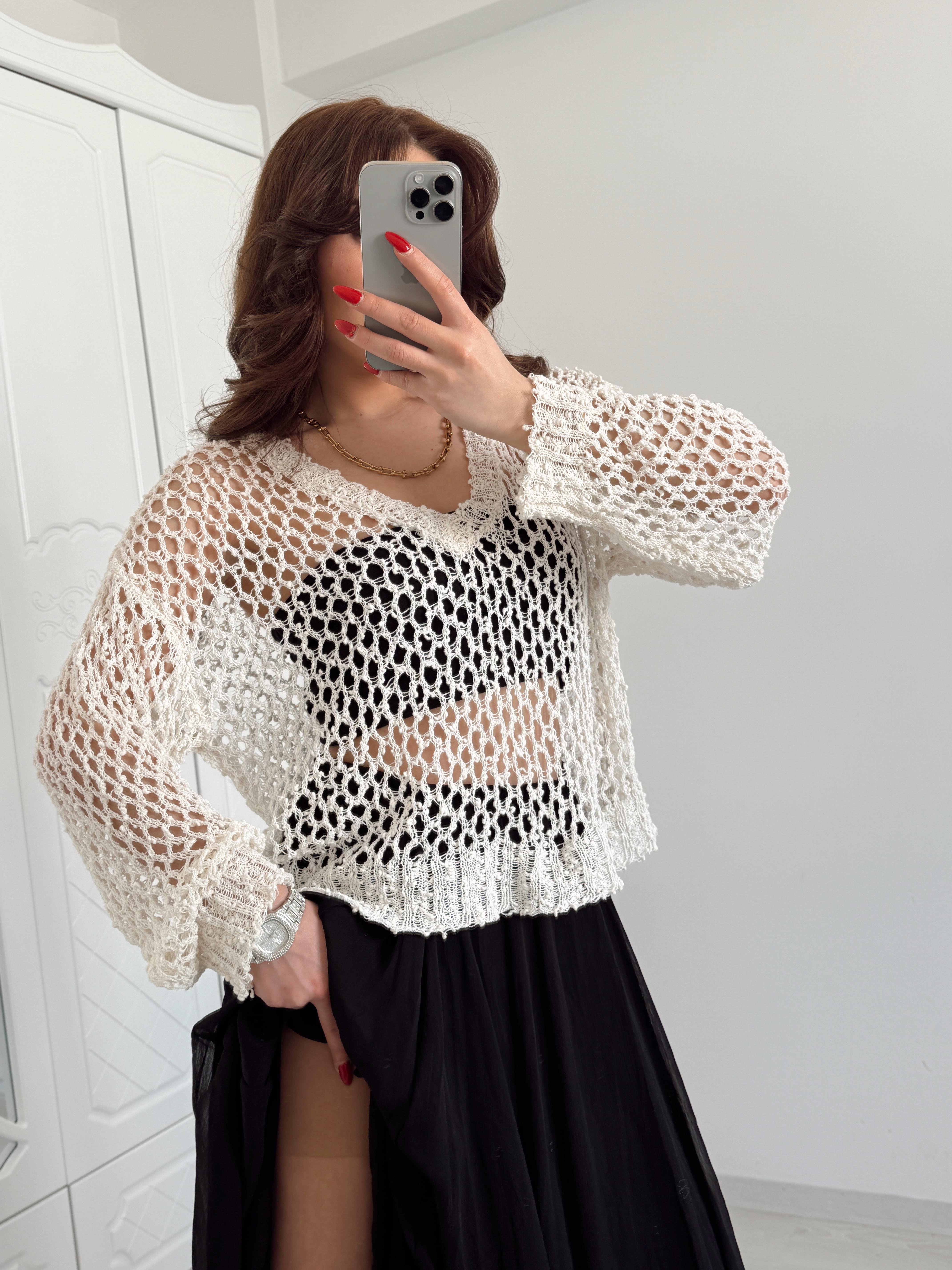 V YAKA MERSERİZE BLUZ