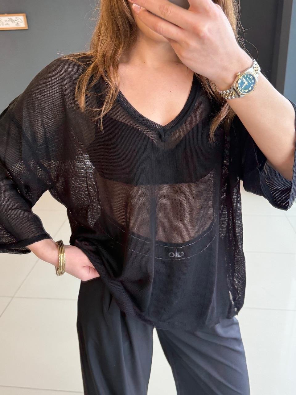 V YAKA TÜL MERSERİZE SİYAH