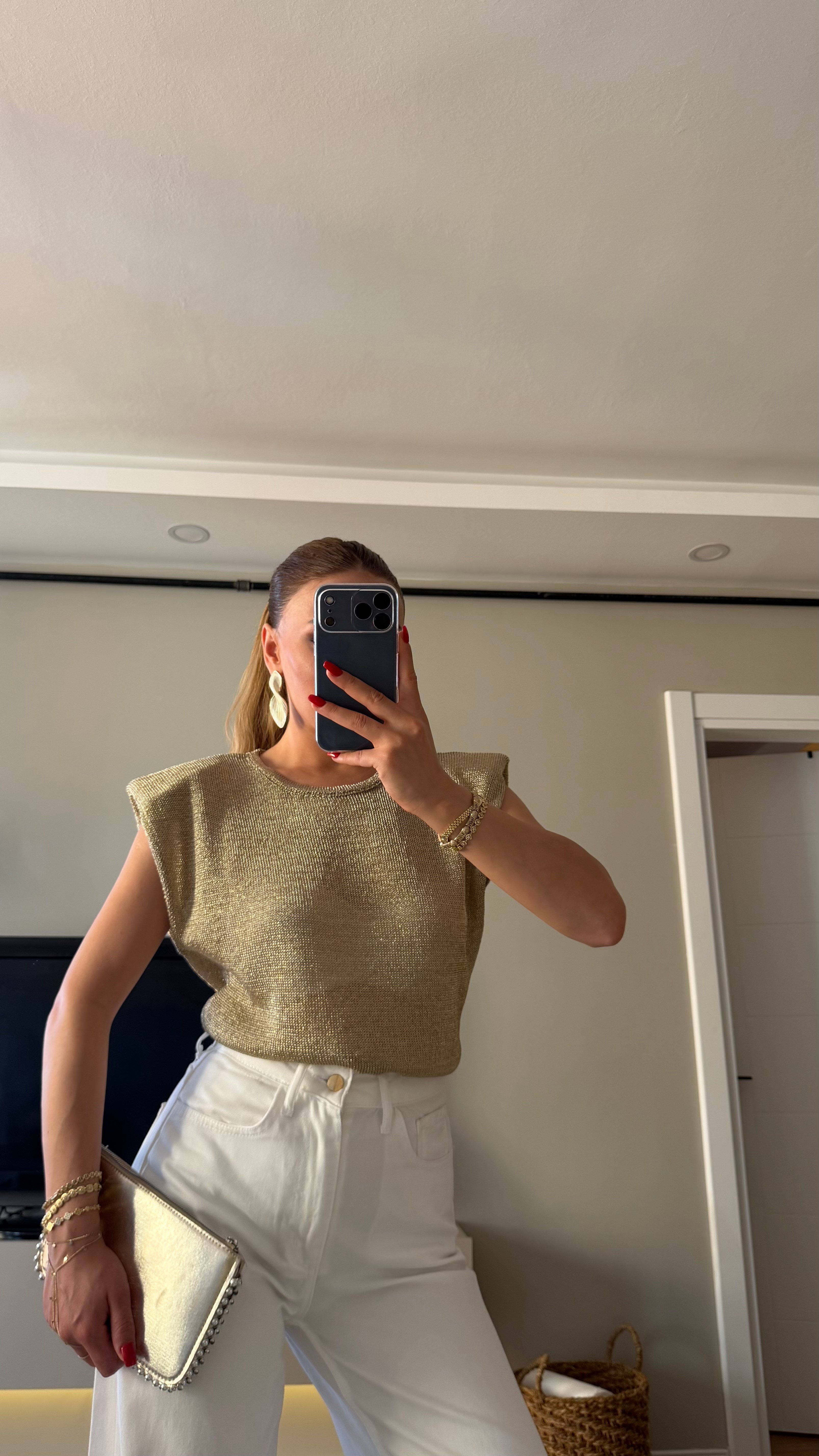 Vatkalı Simli Bluz Gold
