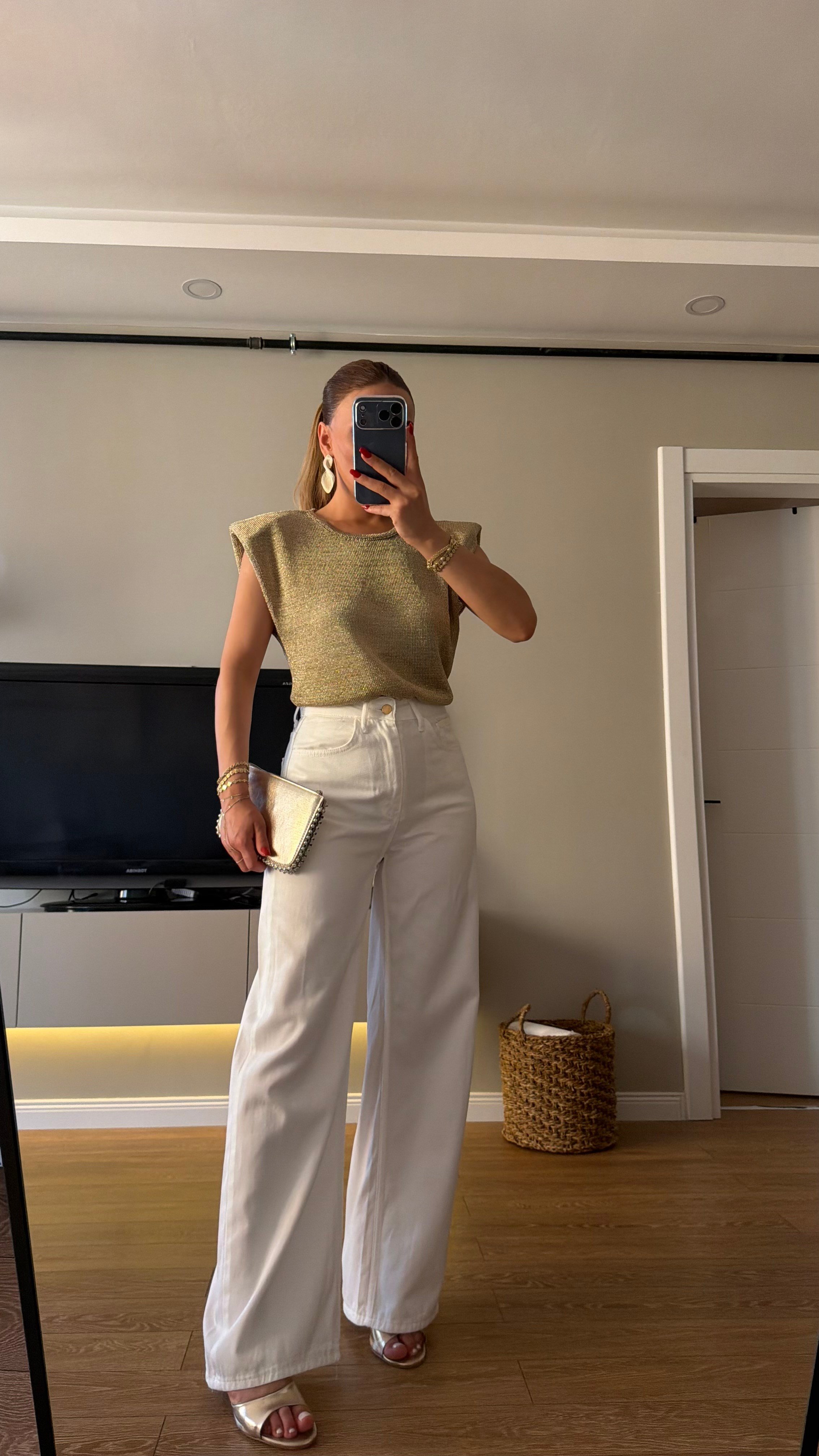 Vatkalı Simli Bluz Gold