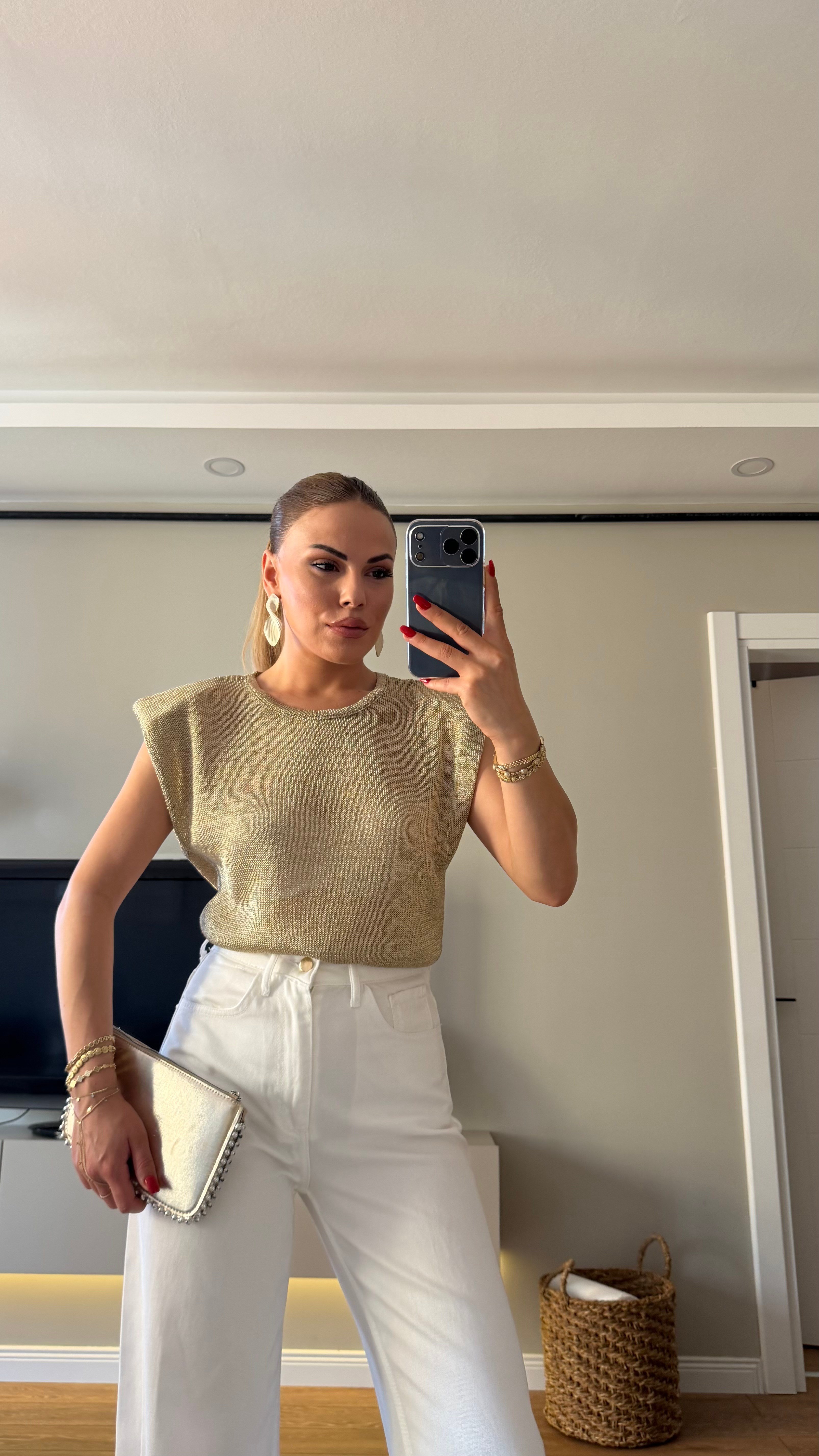 Vatkalı Simli Bluz Gold