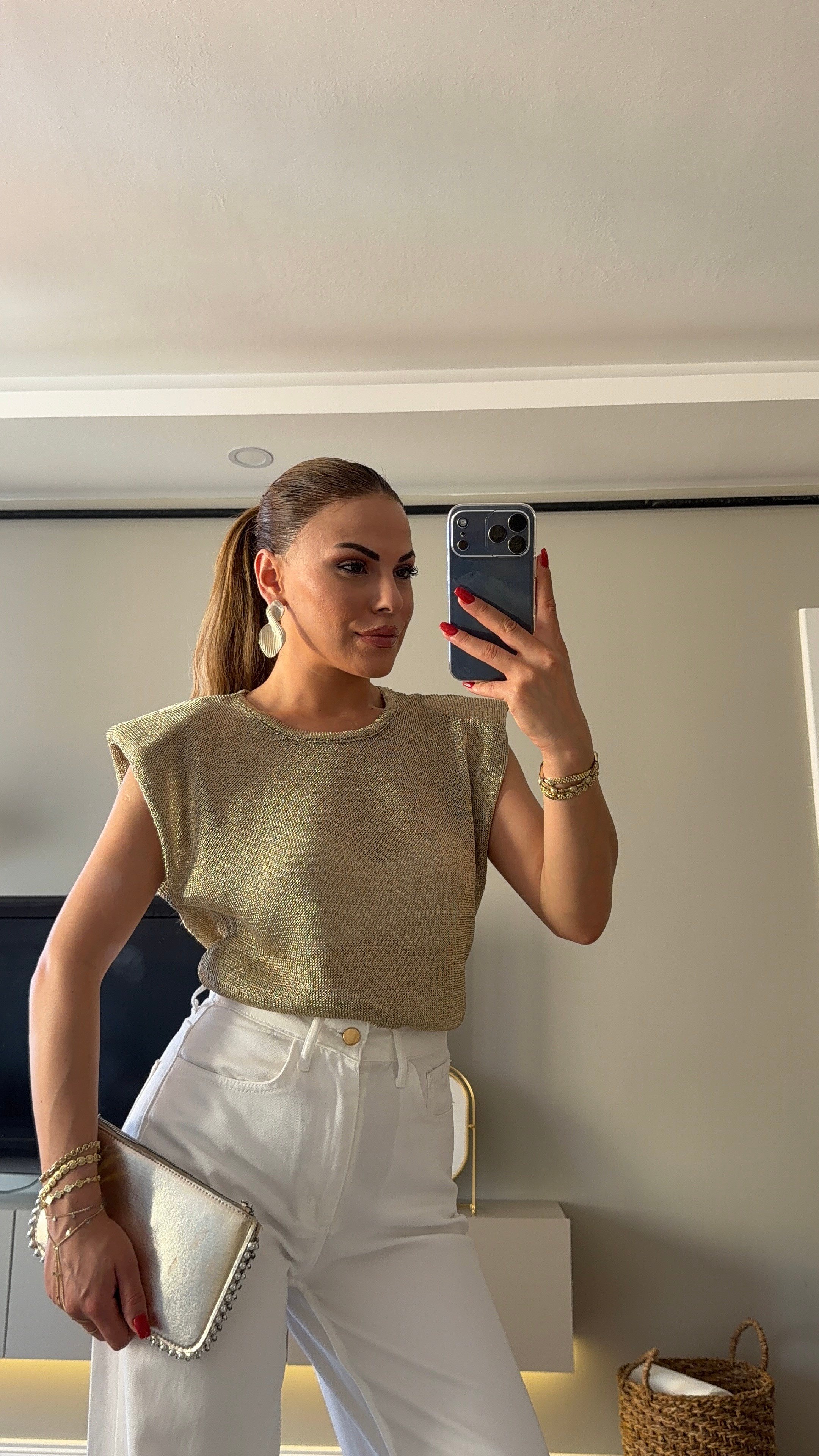 Vatkalı Simli Bluz Gold