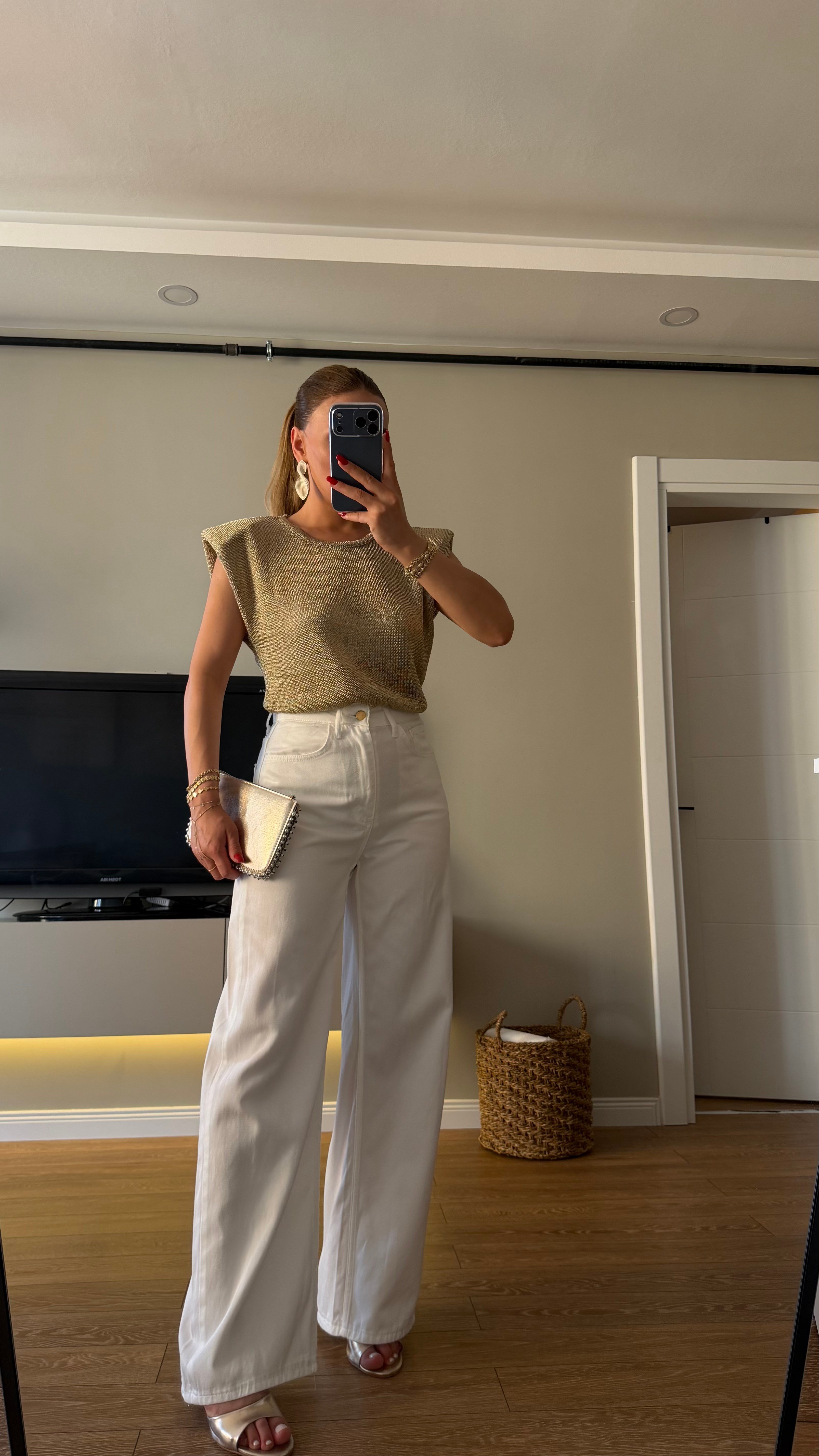 Vatkalı Simli Bluz Gold