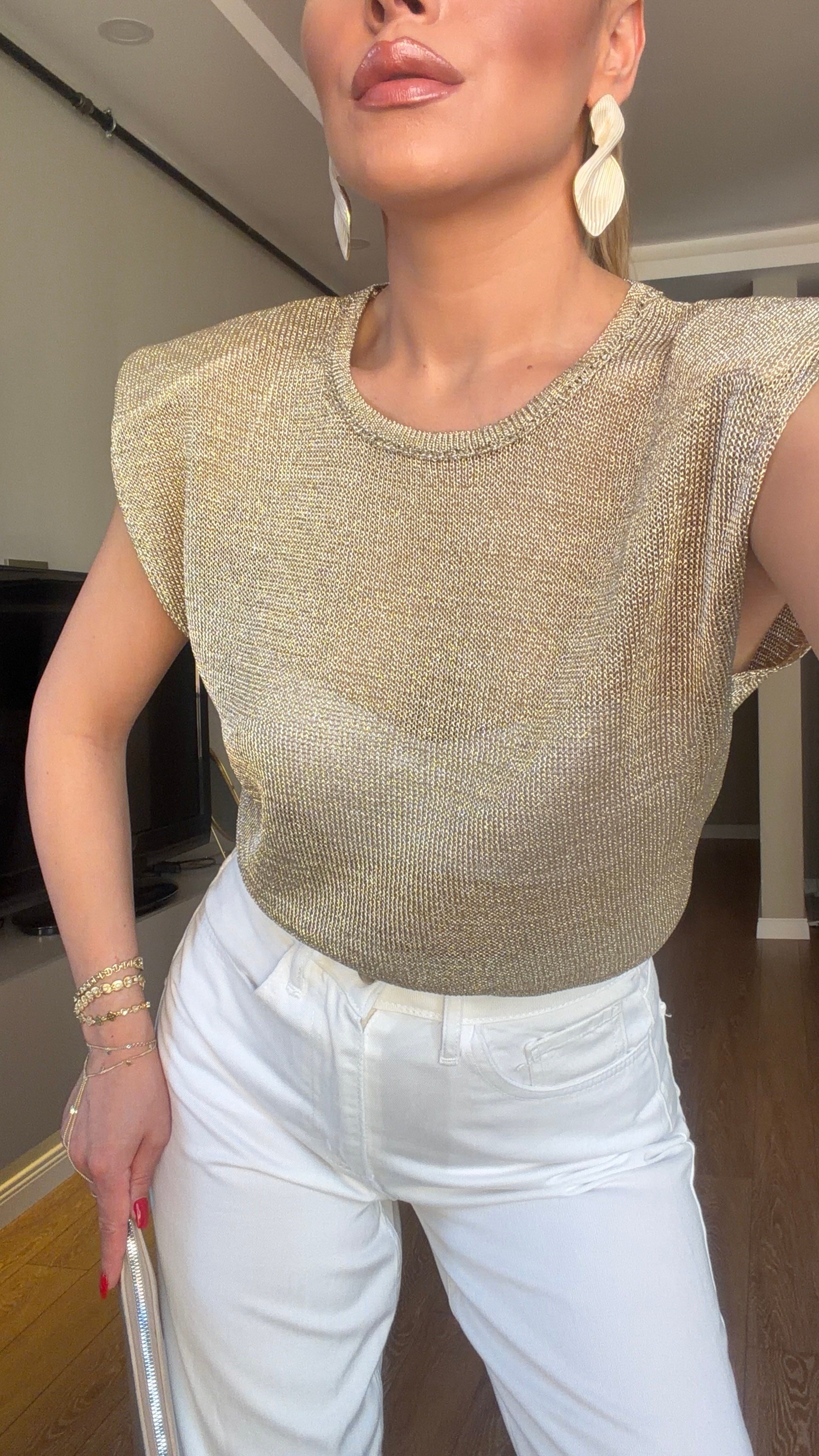 Vatkalı Simli Bluz Gold