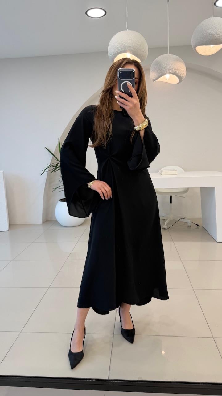 YARASA KOL DRAPELİ ELBİSE 