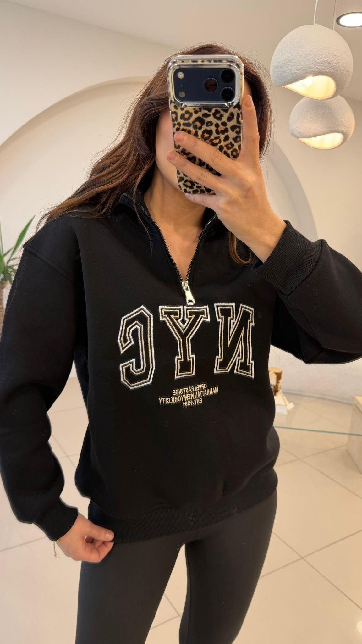 YAZI DETAYLI FERMUARLI SWEAT