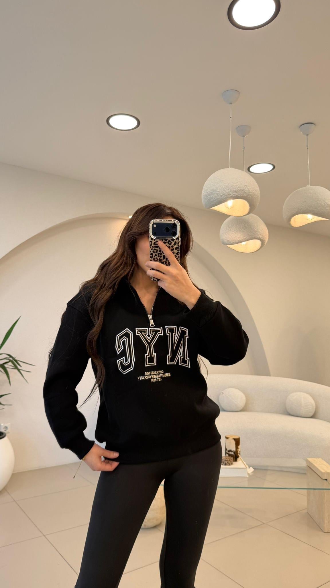 YAZI DETAYLI FERMUARLI SWEAT