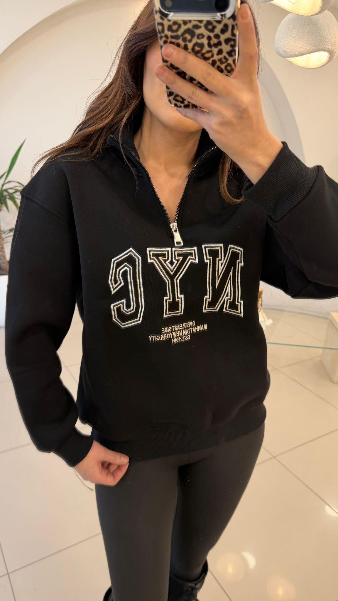 YAZI DETAYLI FERMUARLI SWEAT