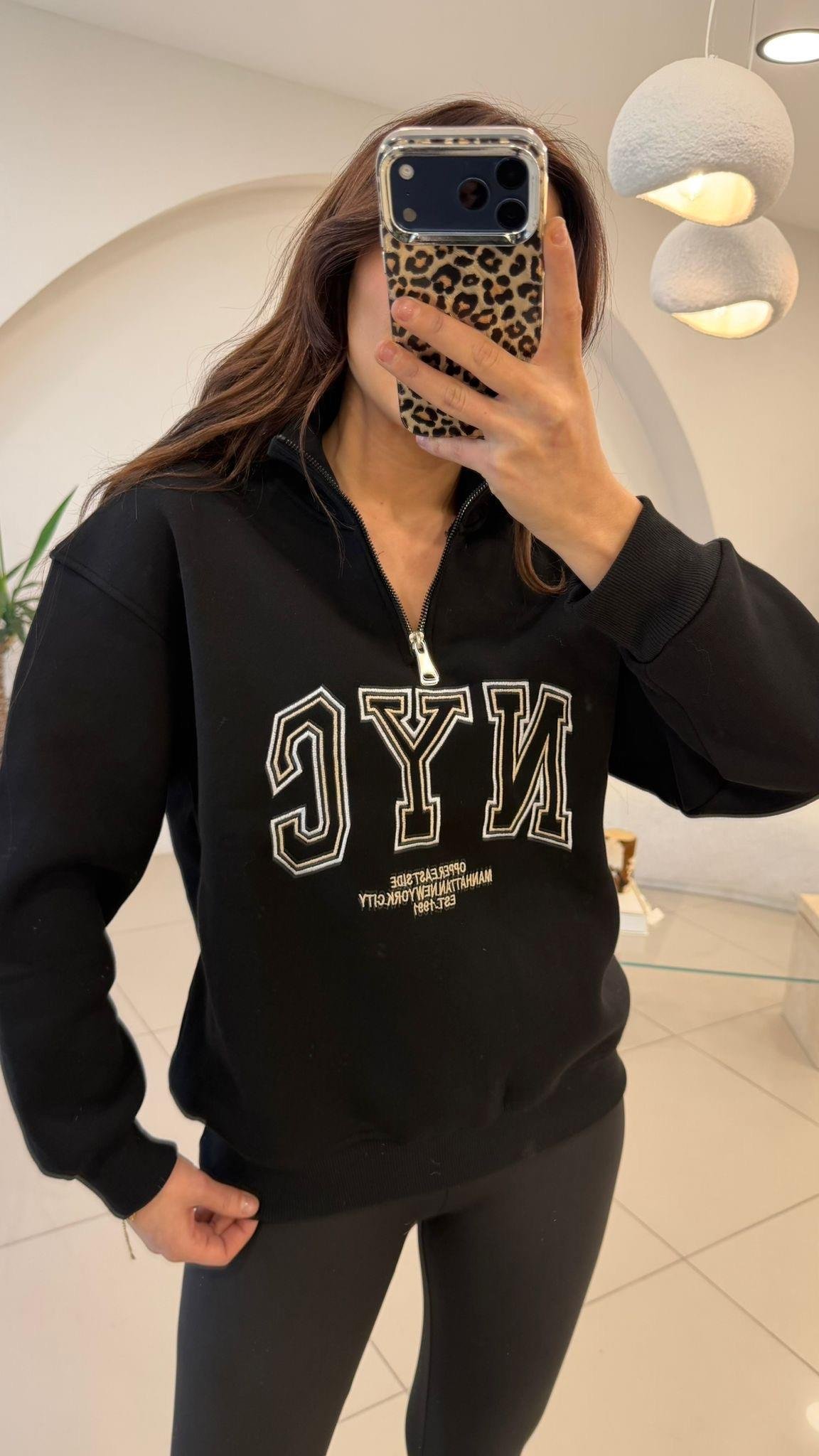 YAZI DETAYLI FERMUARLI SWEAT