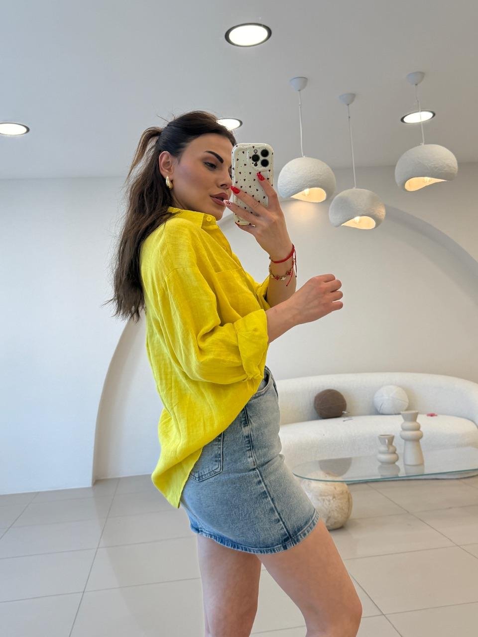YEŞİL %100 KETEN GÖMLEK