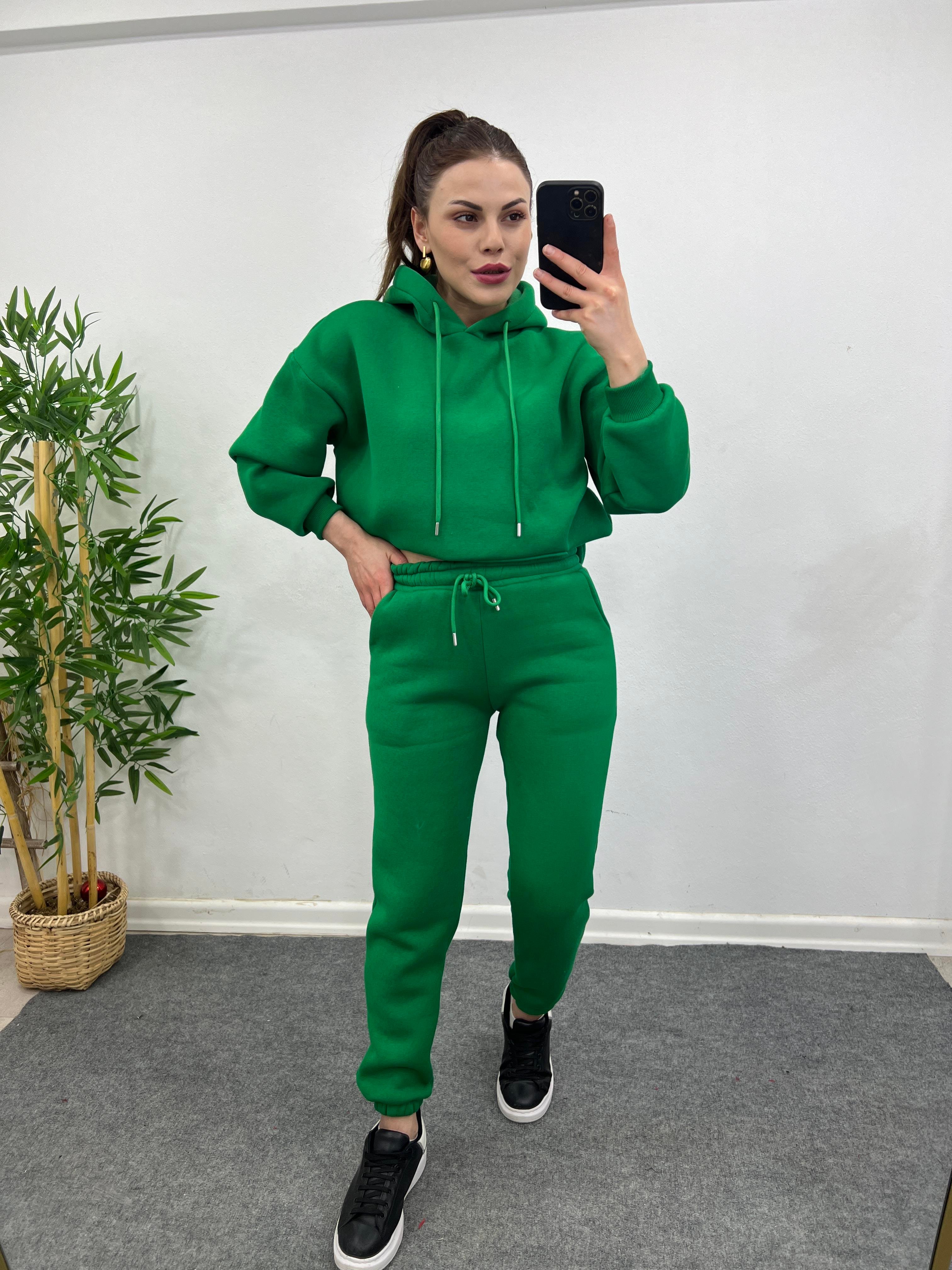 YEŞİL ORJİNAL MARKA 3 İPLİK ŞARDONLU EŞOFMAN TAKIMI