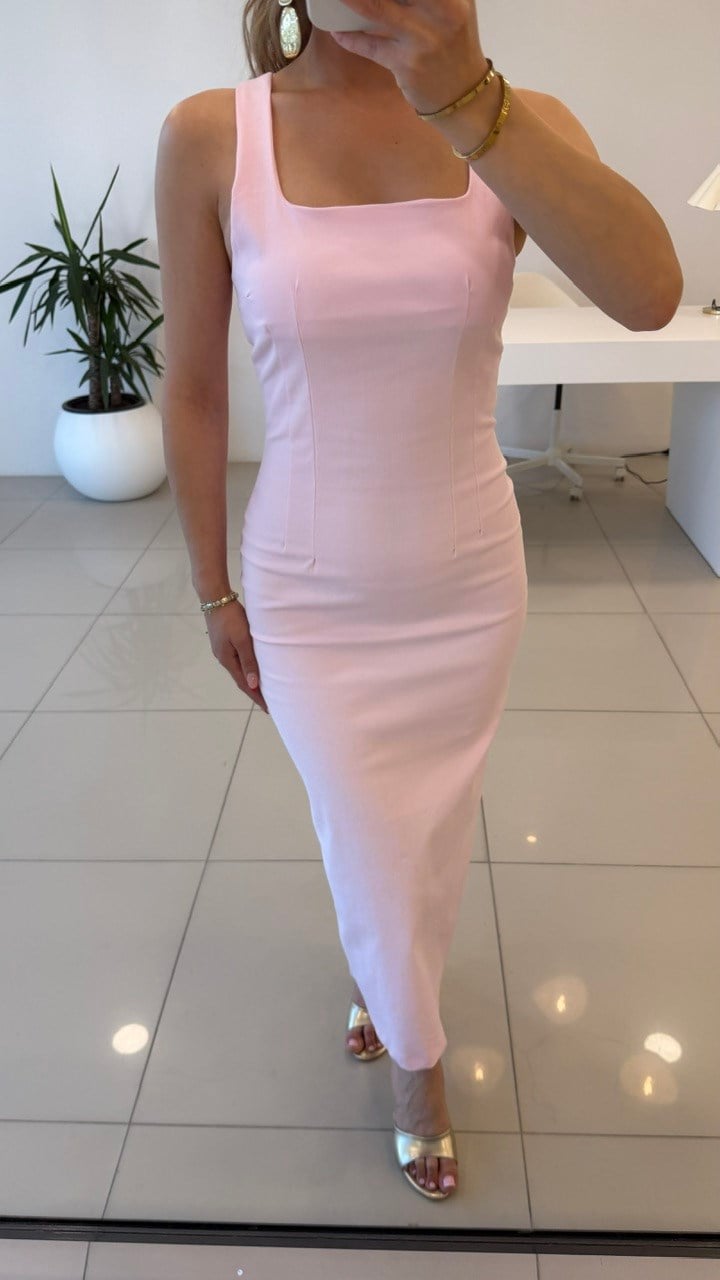 Yırtmaçlı Kalem Elbise Pembe