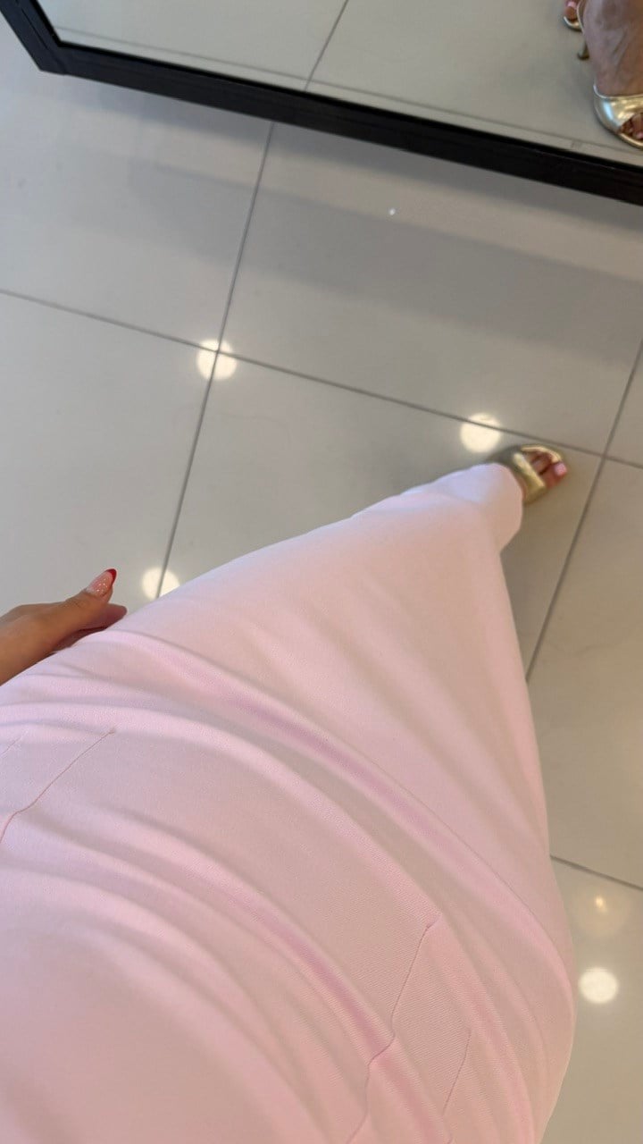 Yırtmaçlı Kalem Elbise Pembe