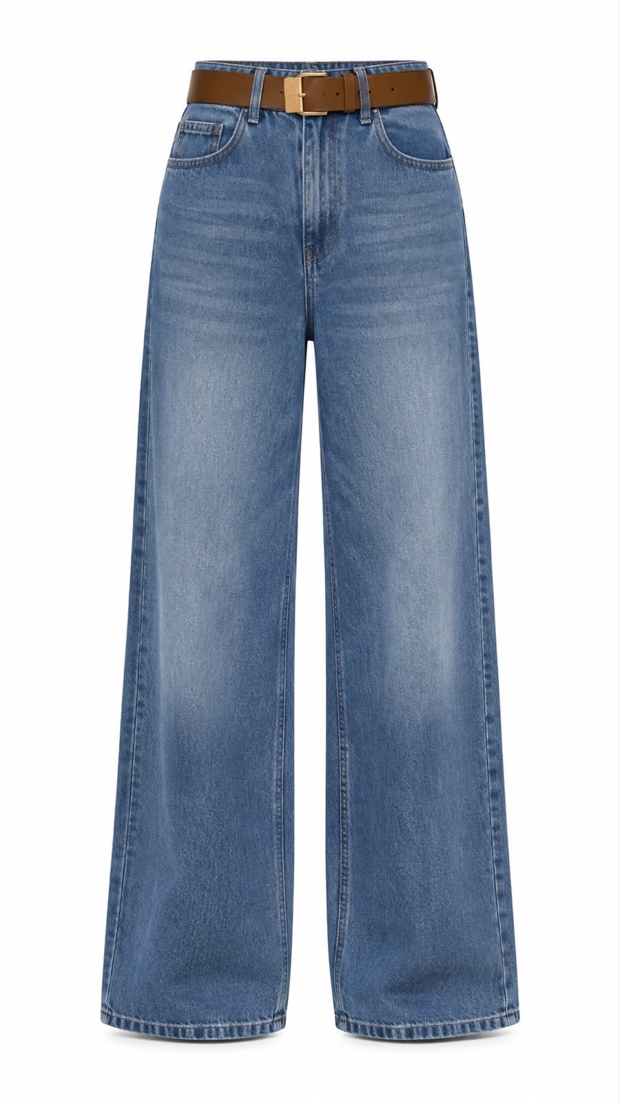 Yüksel Bel Wide-Leg Kemerli Palazzo Denim Pantolon