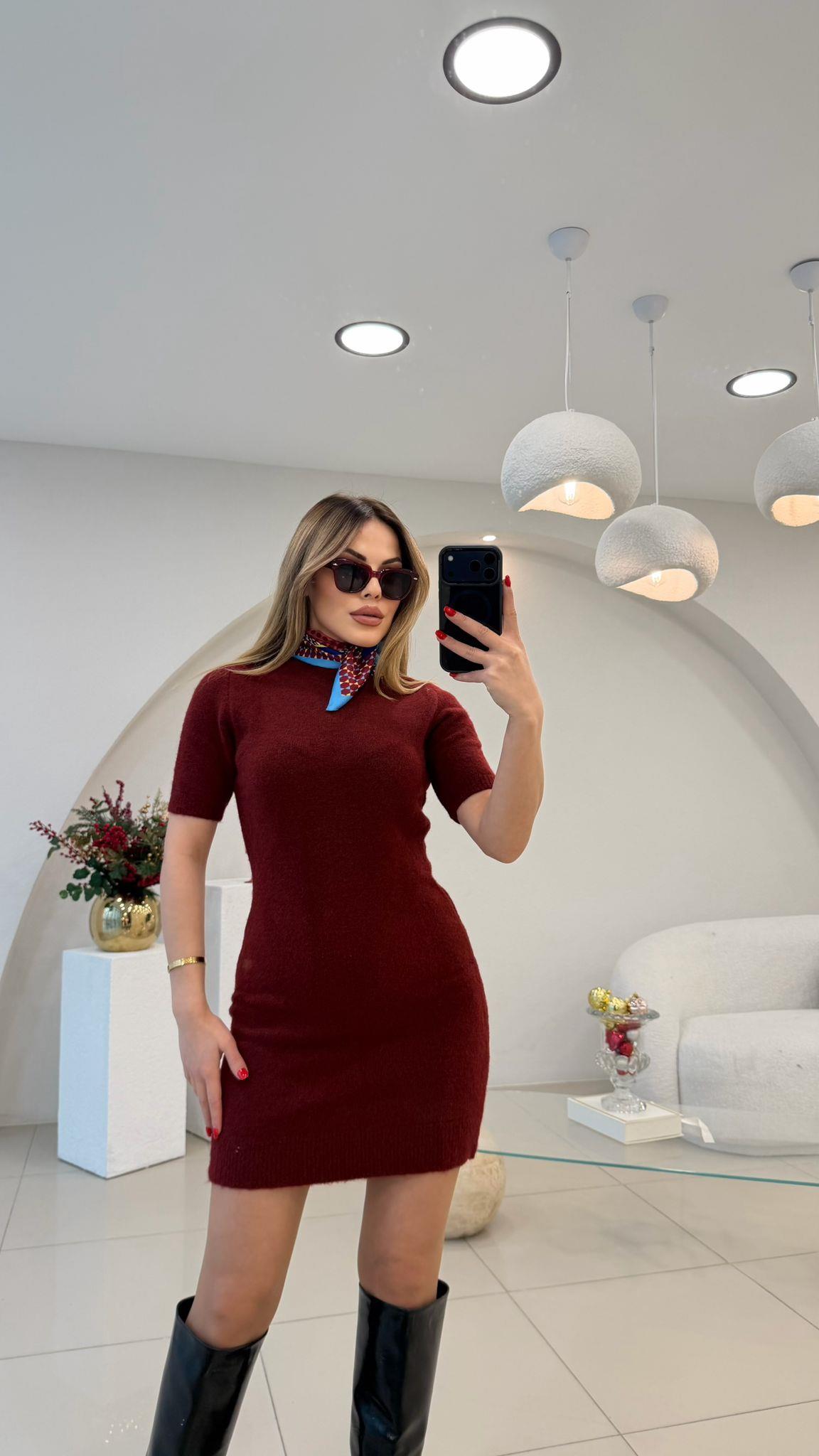 YUMOŞ TRİKO ELBİSE BORDO