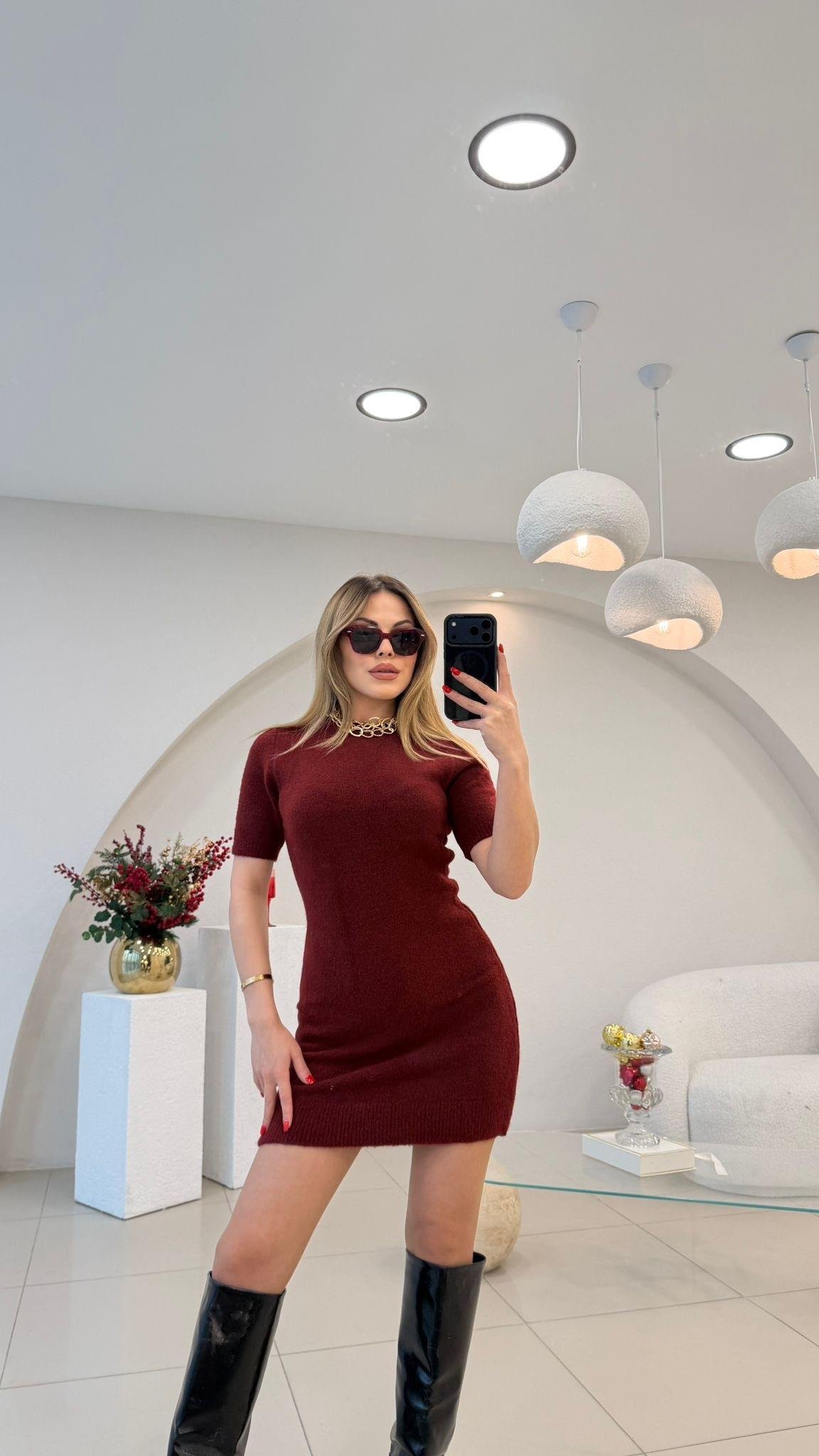 YUMOŞ TRİKO ELBİSE BORDO