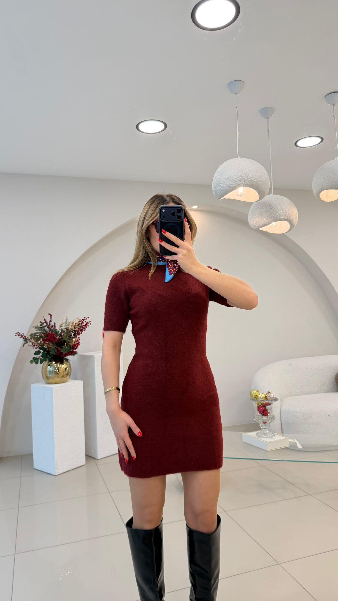 YUMOŞ TRİKO ELBİSE BORDO