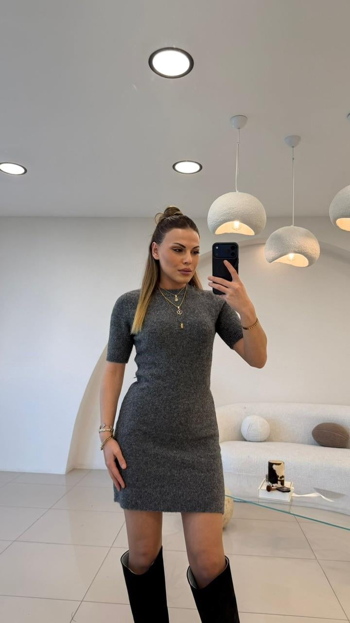 YUMOŞ TRİKO ELBİSE GRİ
