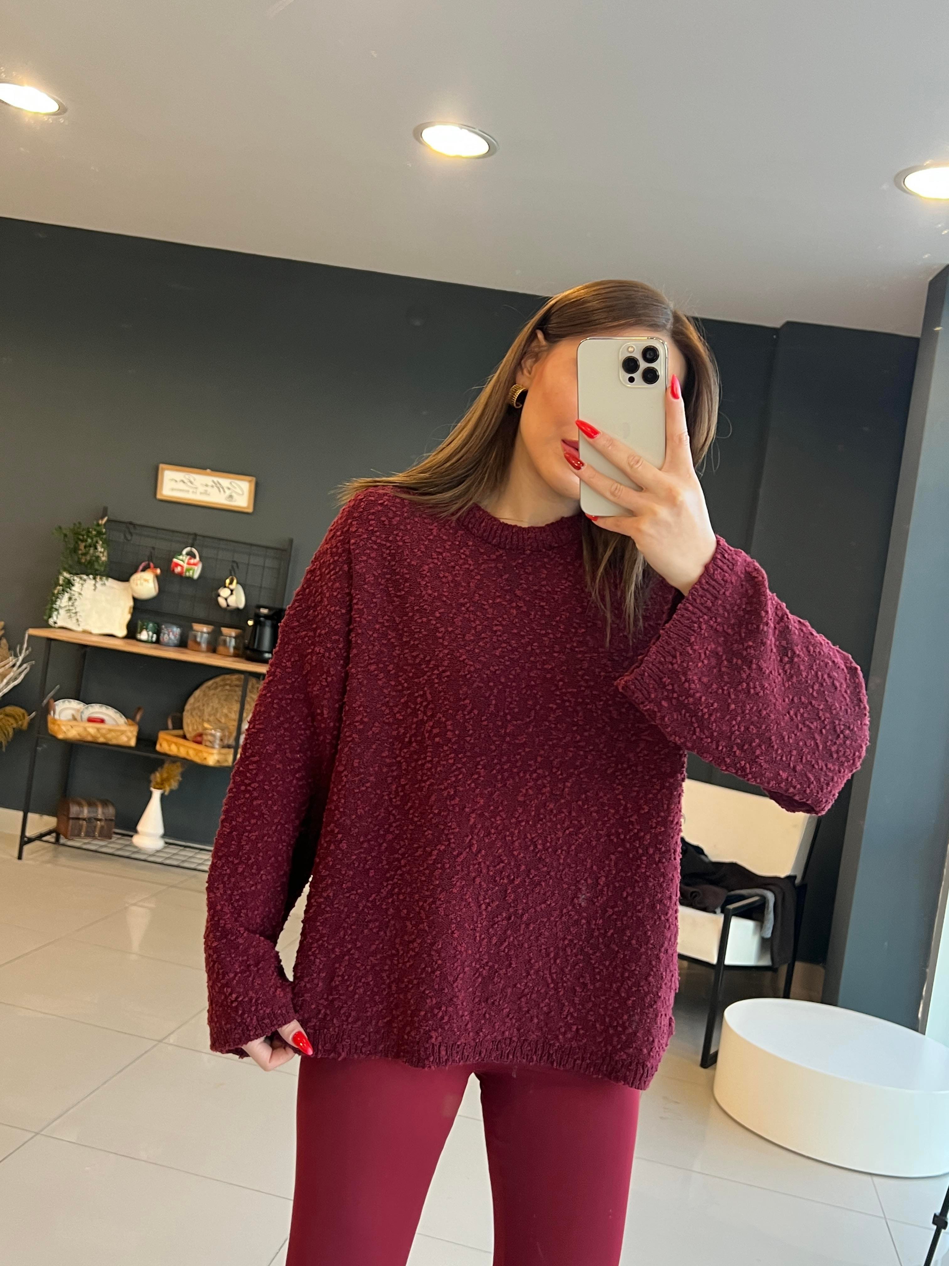 YUMUŞAK DOKULU BASİC KAZAK BORDO 