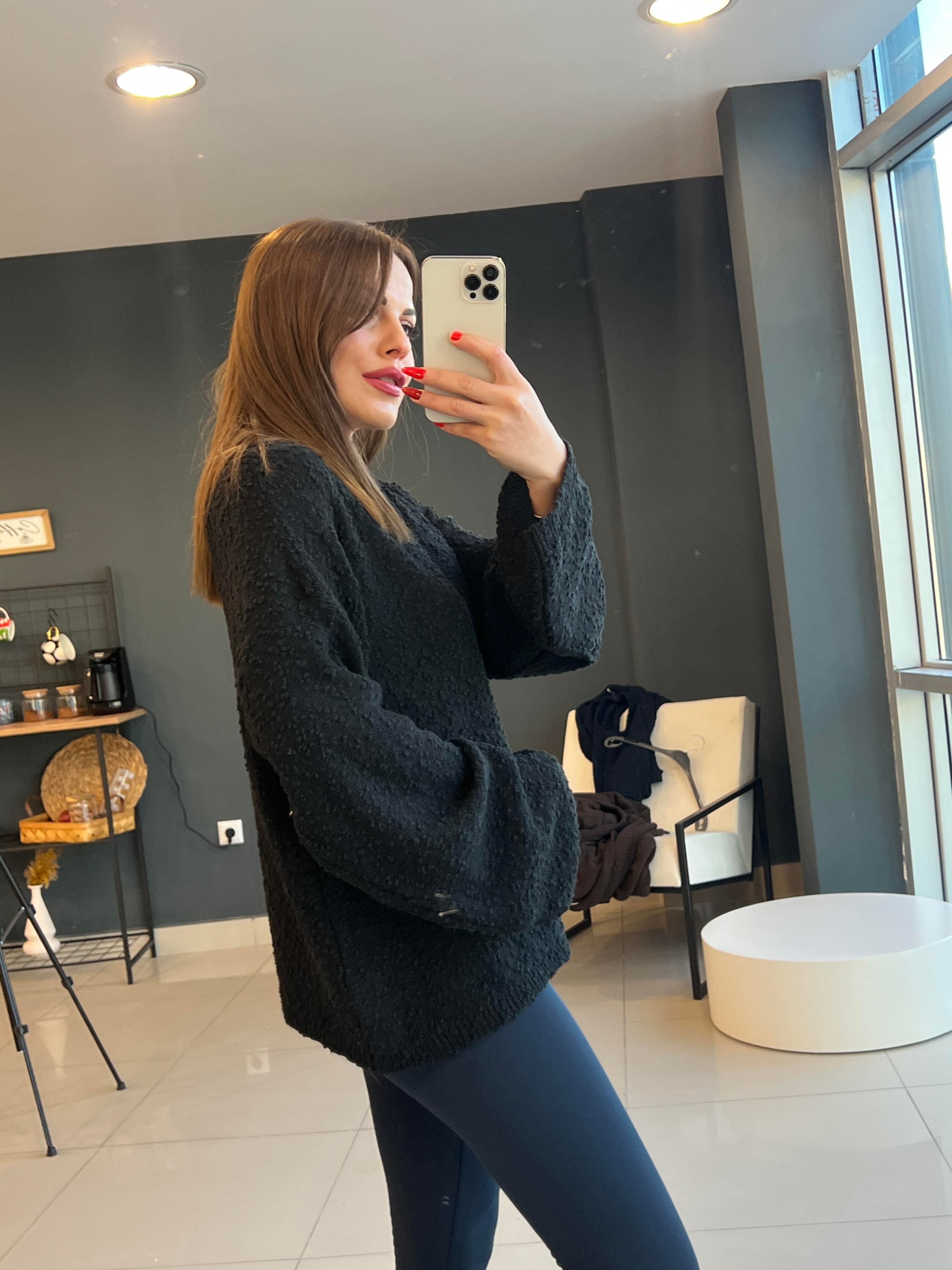 YUMUŞAK DOKULU BASİC KAZAK SİYAH