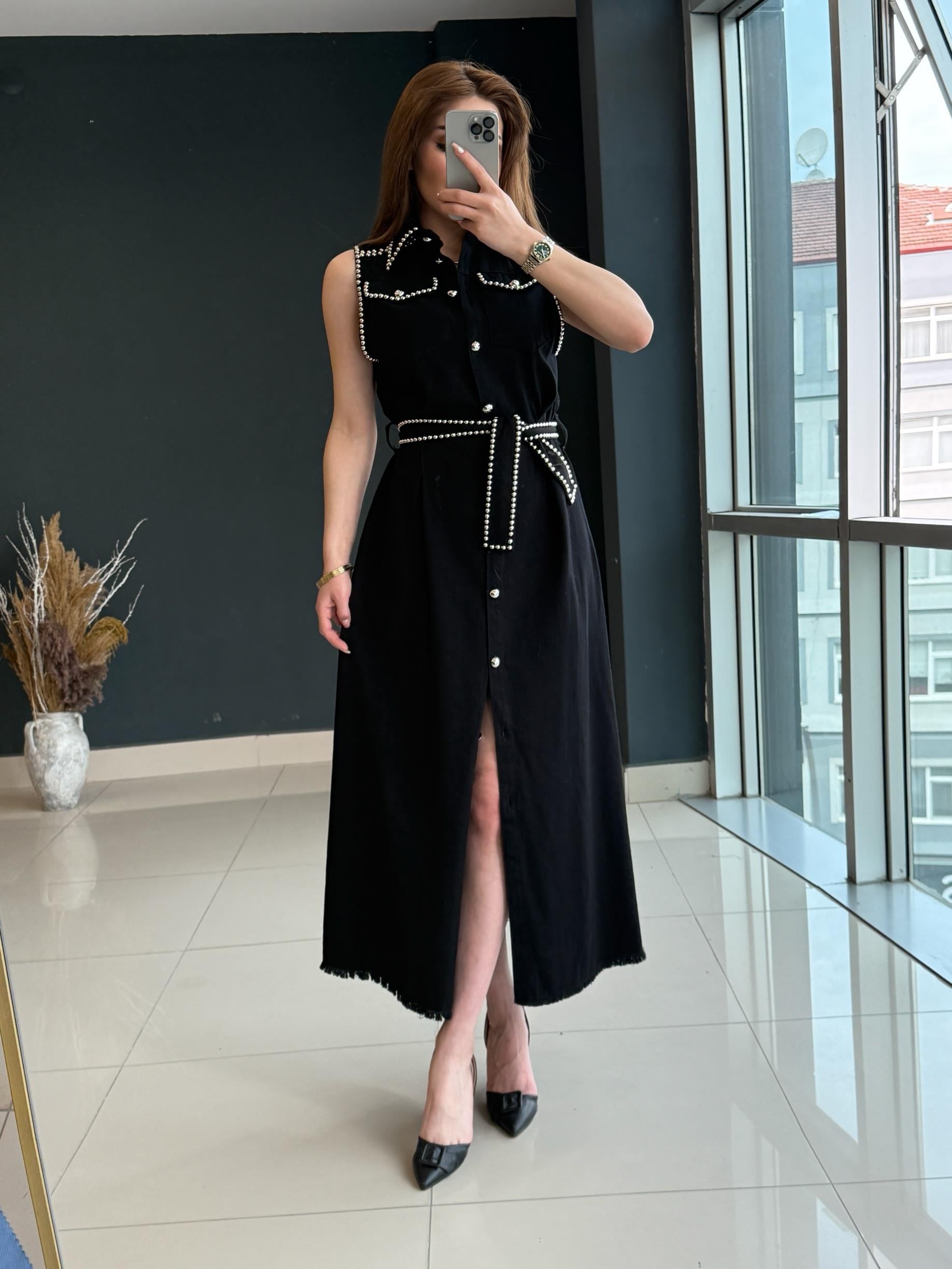 ZIMBA DETAYLI ELBİSE SİYAH