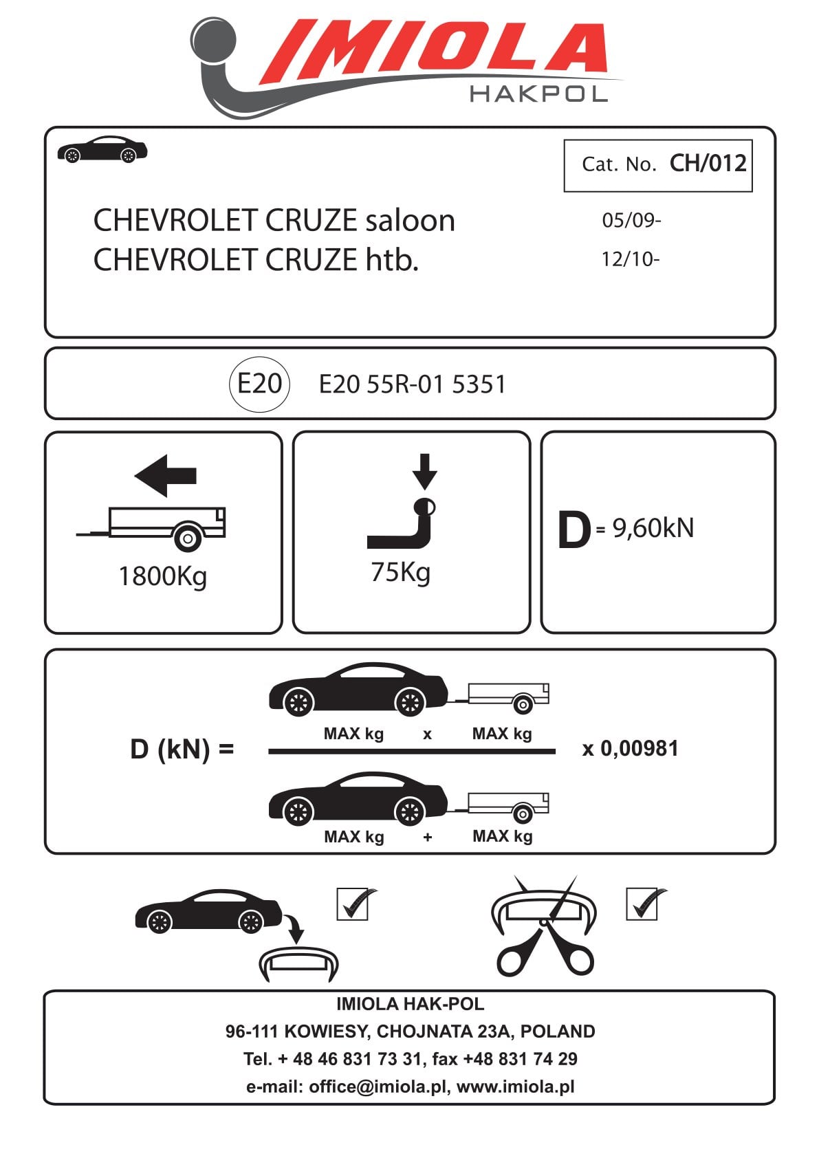 Hak-Pol Chevrolet Cruze 2009 Sonrası Çeki demiri Sedan
