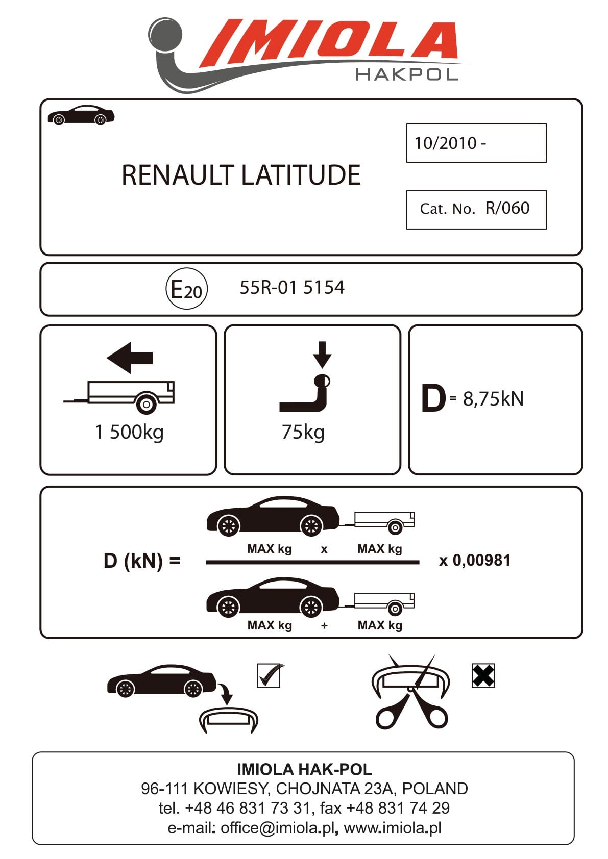 Hak-Pol RENAULT Latitude 2010 Sonrası  Çeki Demiri