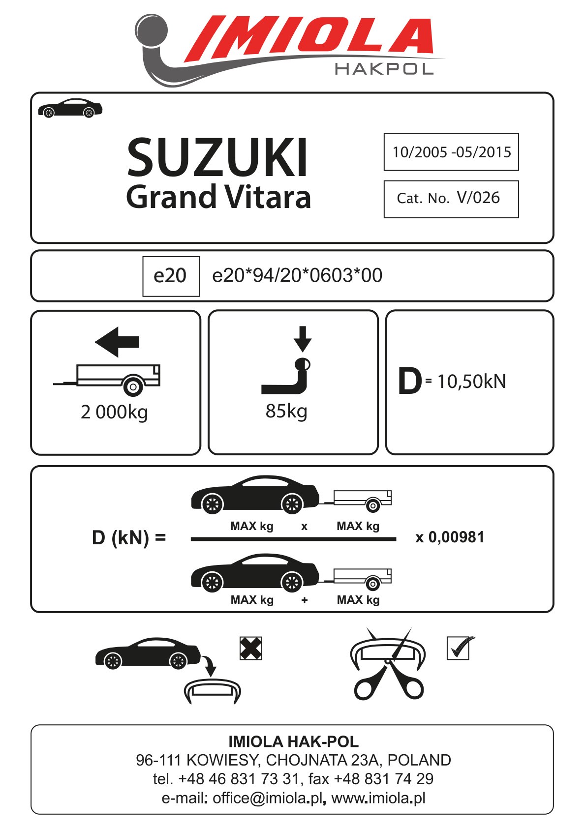 Hak-Pol Suzuki Grand Vitara 2005-2015  Çeki Demiri