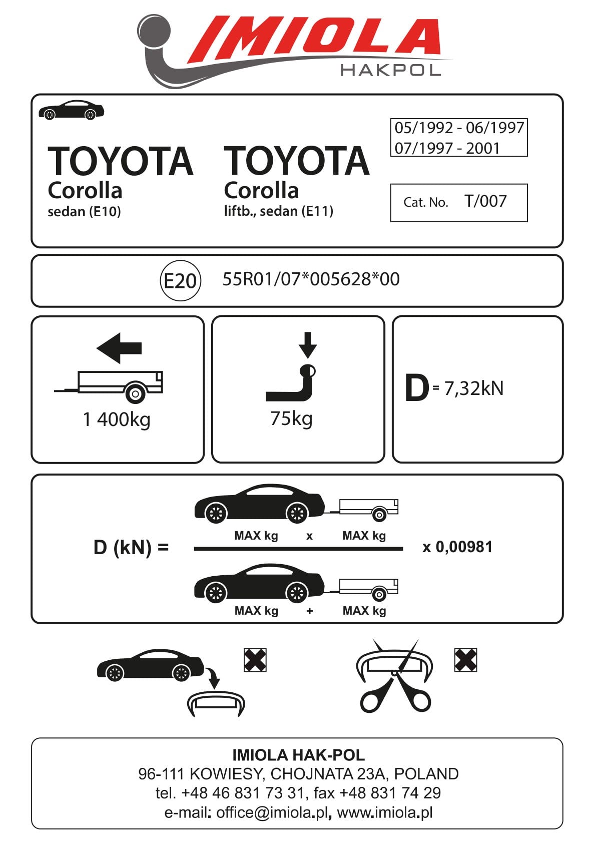 Hak-Pol Toyota Corolla 1992-2001  Çeki Demiri  Sedan (Efsane Kasa)  (E10,E11 Kasa)