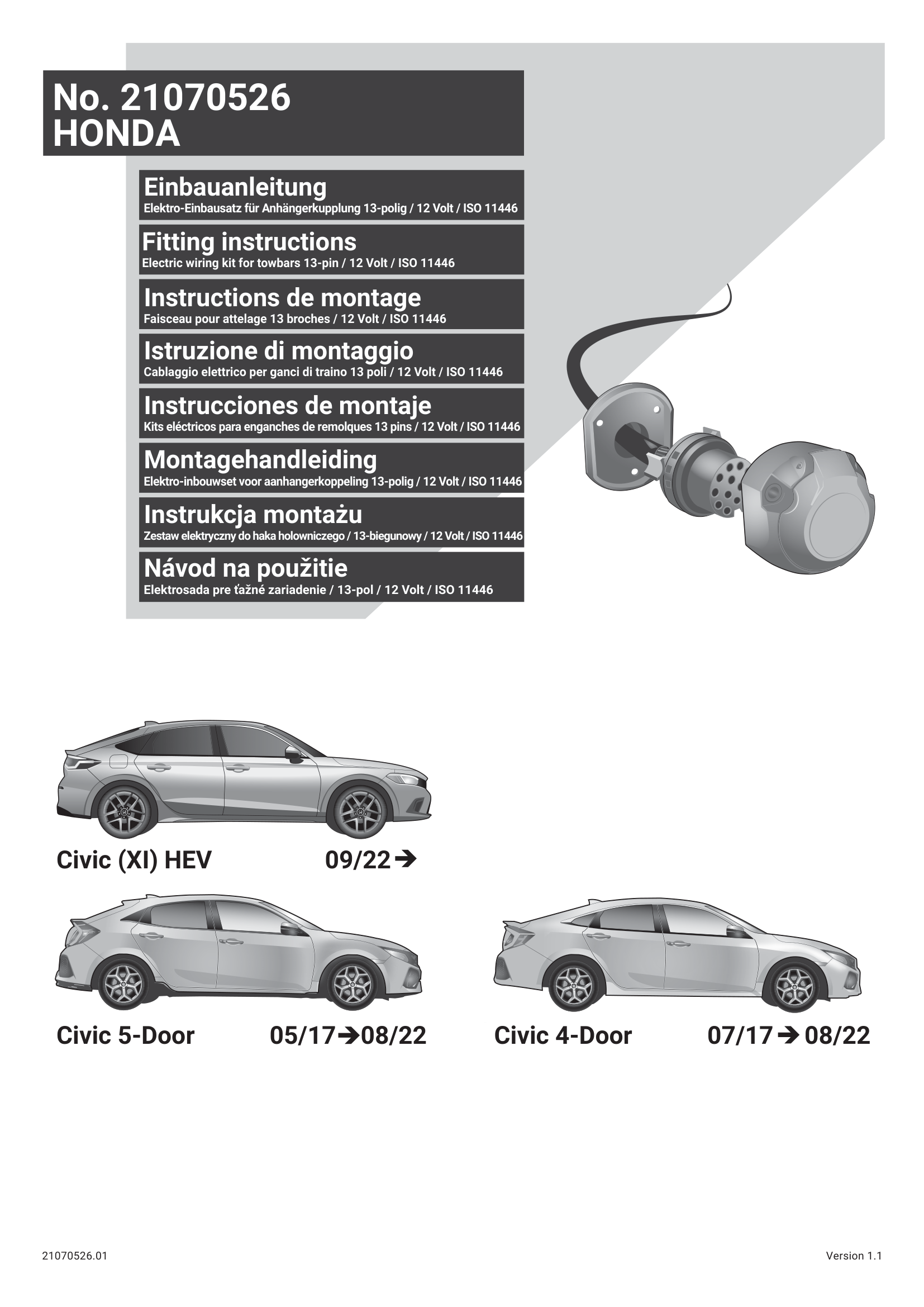 Honda Civic Hatchback  13 Pin Çeki Demiri Elektrik Tesisatı (2017–2022)