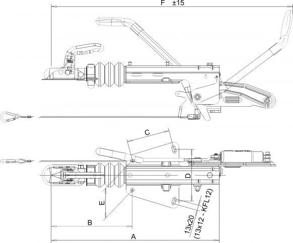 KNOTT 750-1300 kg V Modeli Frenli Kaplin (Çeki Oku) KFL14A-GF Kelepçeli