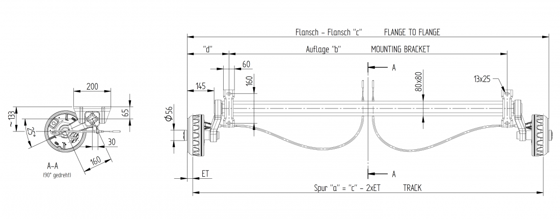 KNOTT Torsiyon Frenli Dingil 1050 Kg - 1400 mm