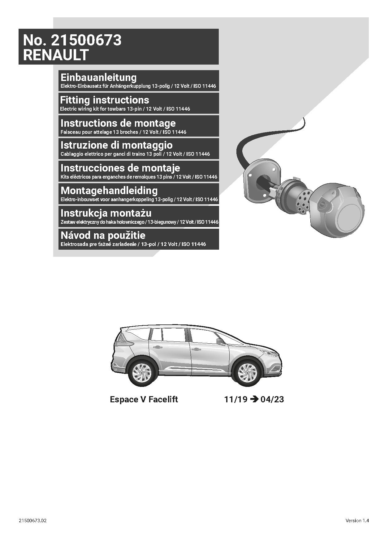 Renault Espace V 13 Pin Çeki Demiri Elektrik Tesisatı (2019–2023)