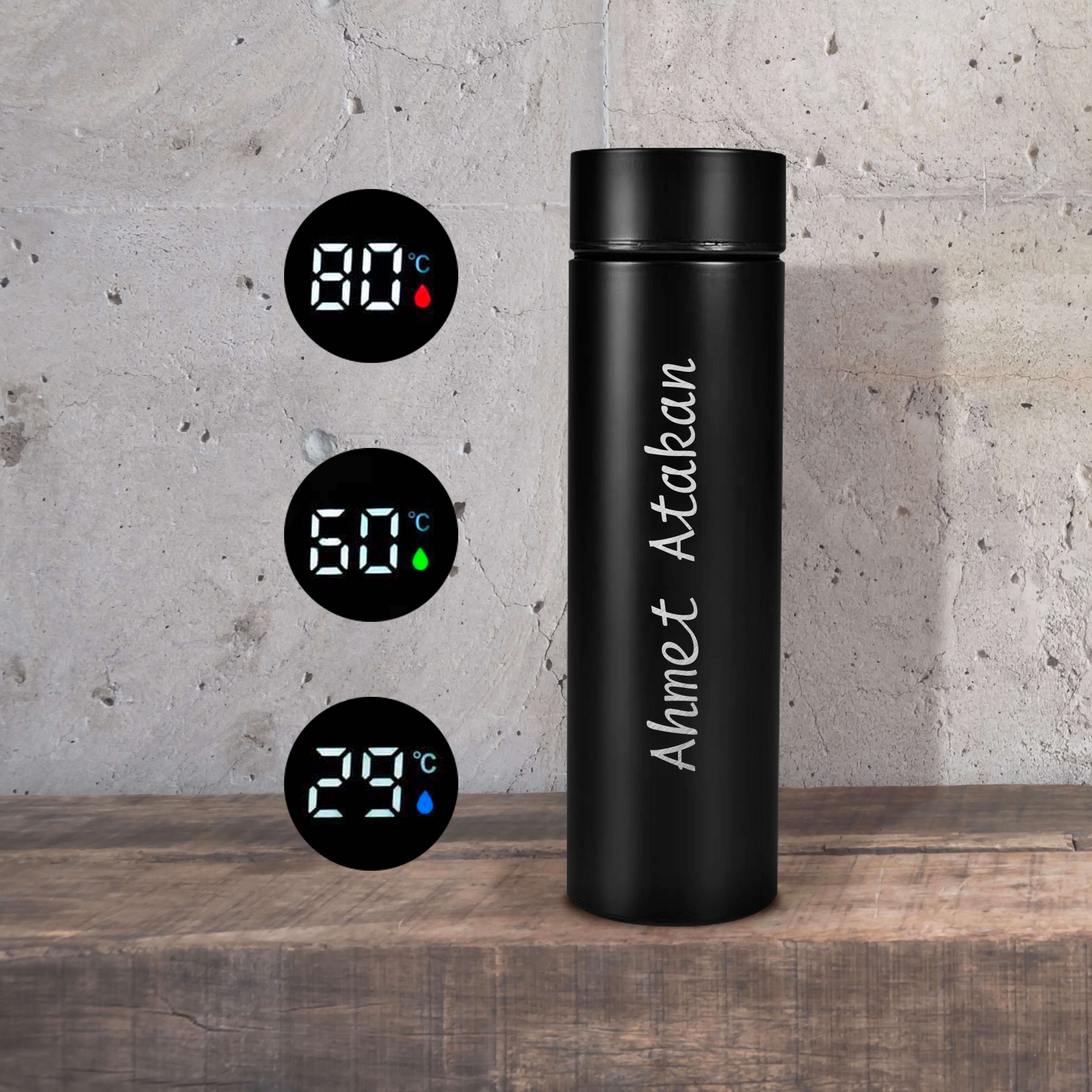 Kişiye Özel 500 ml Siyah Dereceli Termos 