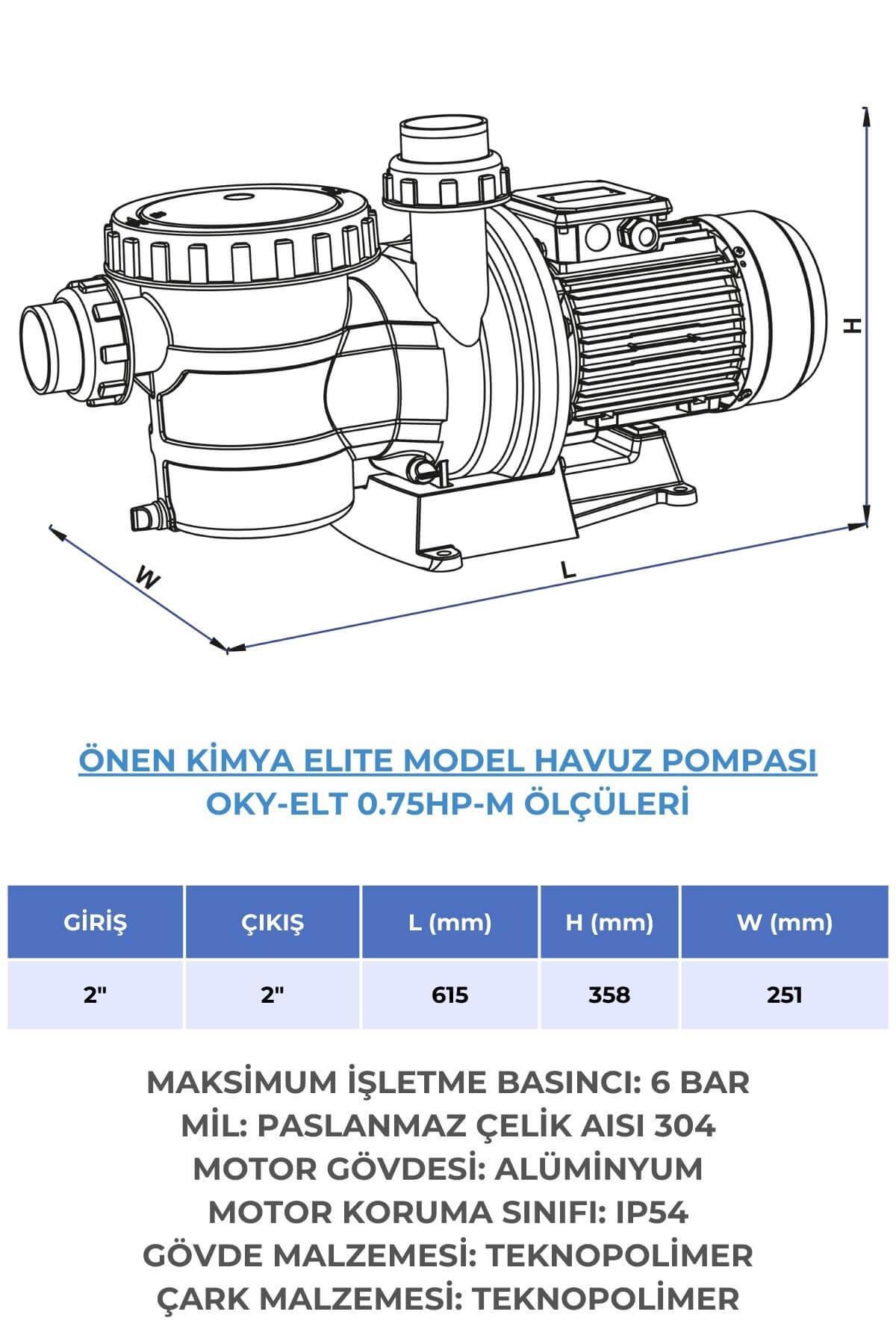 Önen Kimya 0.75 HP Monofaze Filtre ve Rekor Anahtarlı Elite Model Havuz Pompası