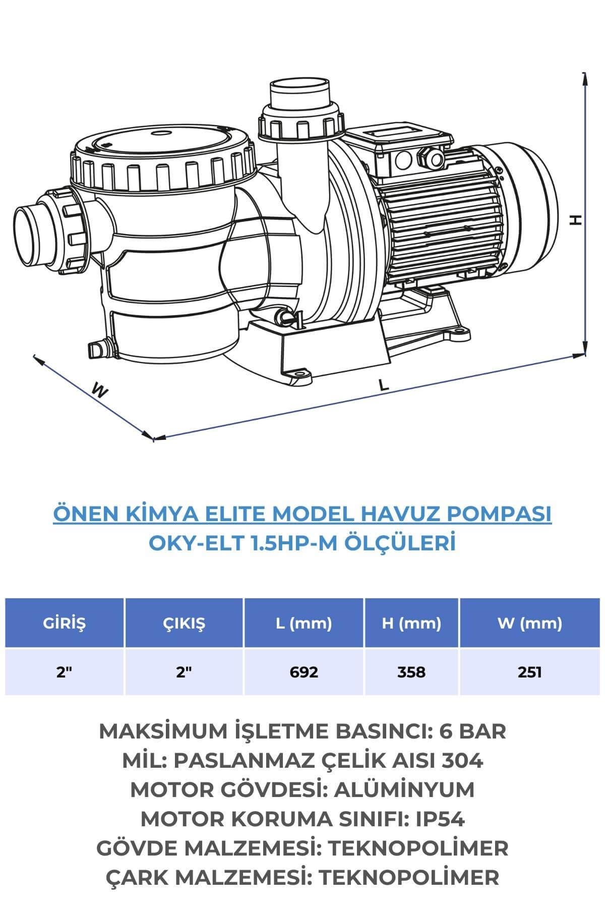 Önen Kimya 1.5 HP Monofaze Filtre ve Rekor Anahtarlı Elite Model Havuz Pompası