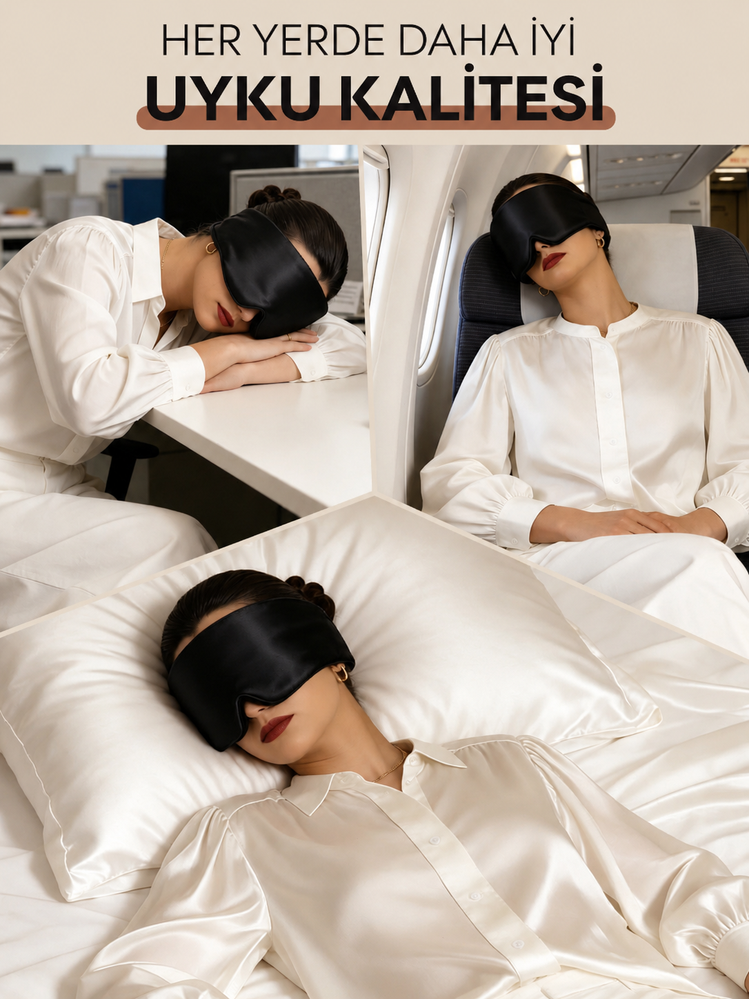  'Sleep & Glow' Premium Üç Boyutlu Tam Karanlık Uyku Maskesi Göz Bandı (Siyah) - Ayarlanabilir Tasarım 