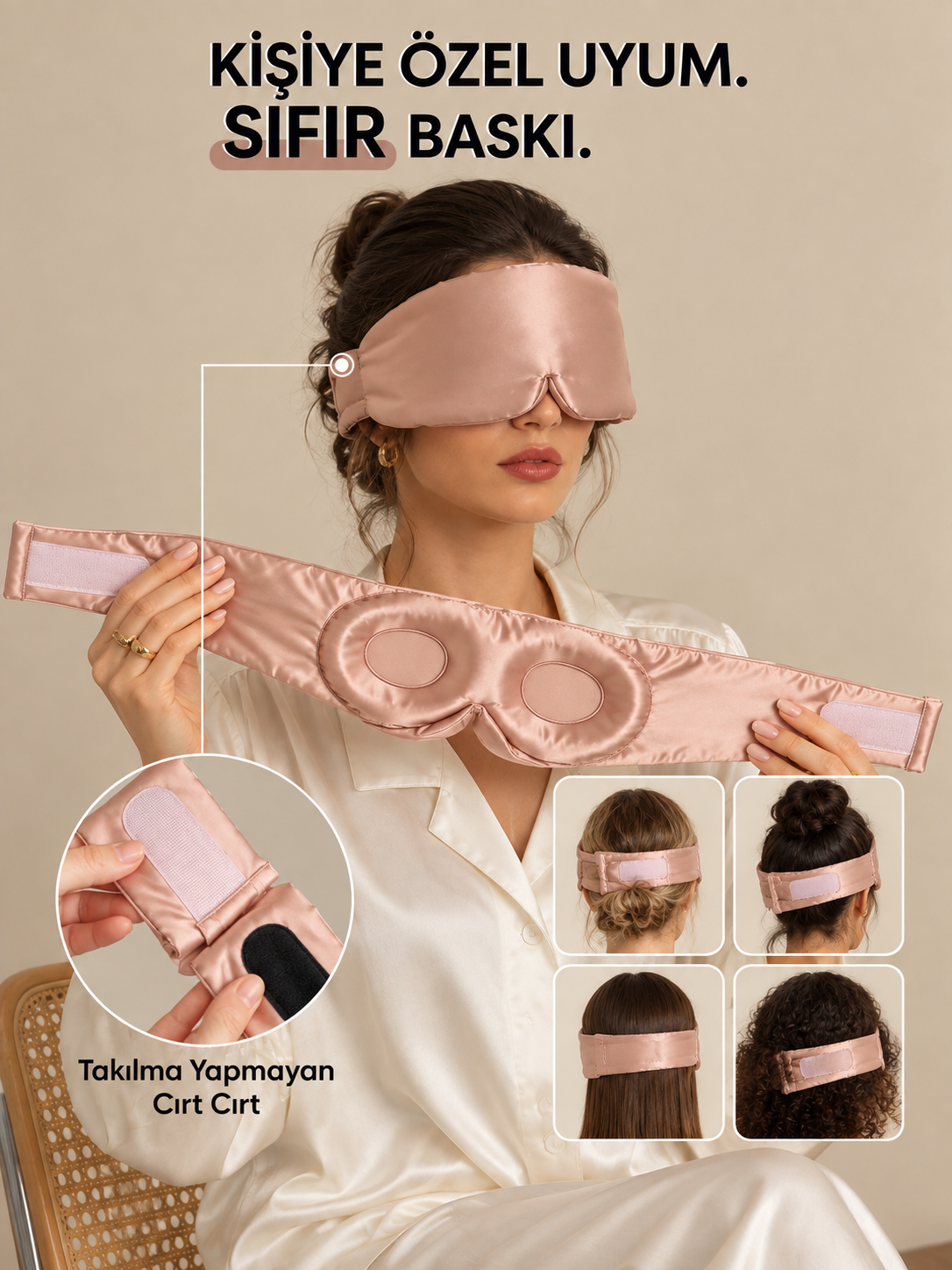  'Sleep & Glow' Premium Üç Boyutlu Tam Karanlık Uyku Maskesi Göz Bandı (Pudra Pembe) - Ayarlanabilir Tasarım 