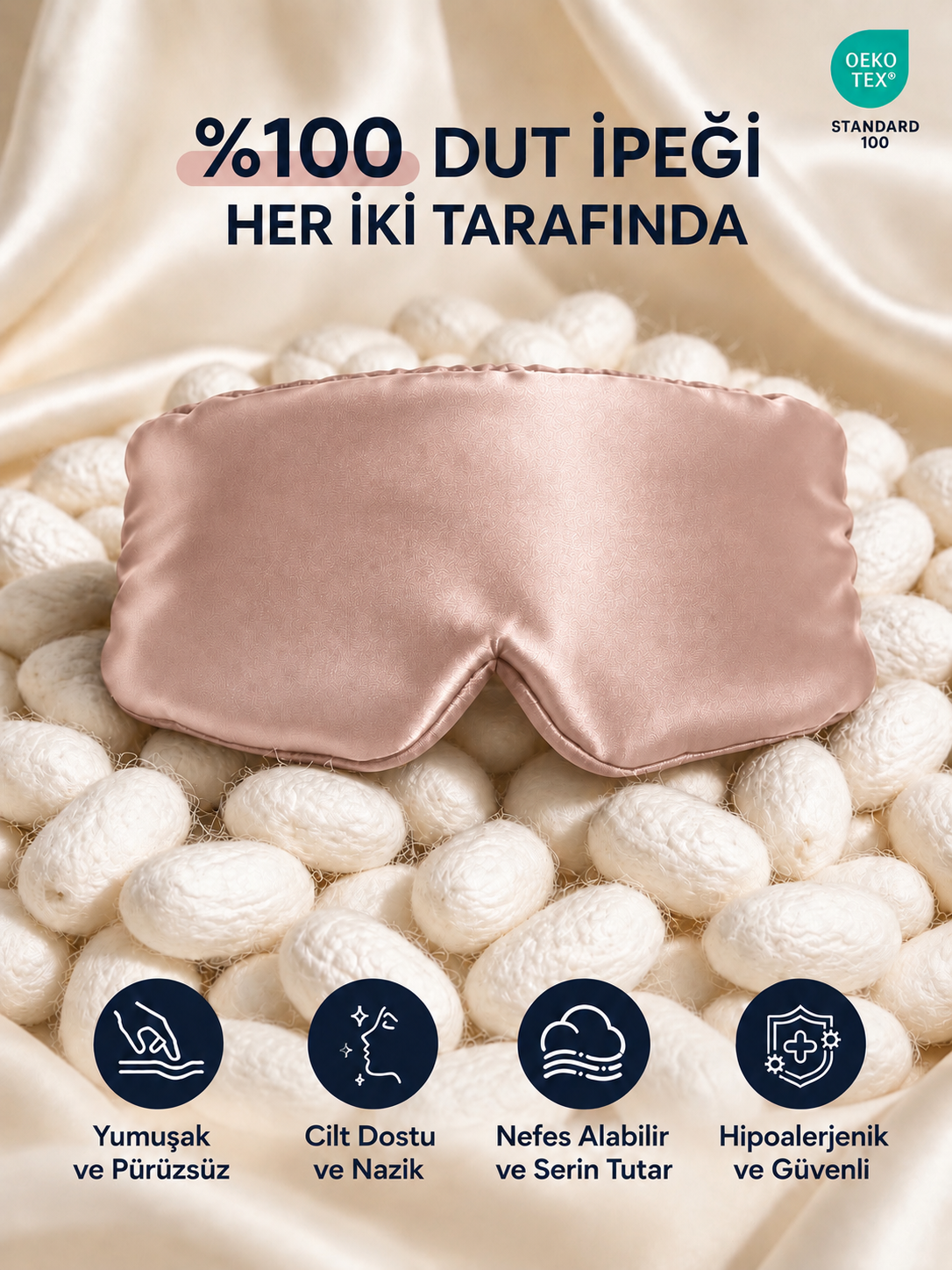  'Sleep & Glow' Premium Üç Boyutlu Tam Karanlık Uyku Maskesi Göz Bandı (Pudra Pembe) - Ayarlanabilir Tasarım 